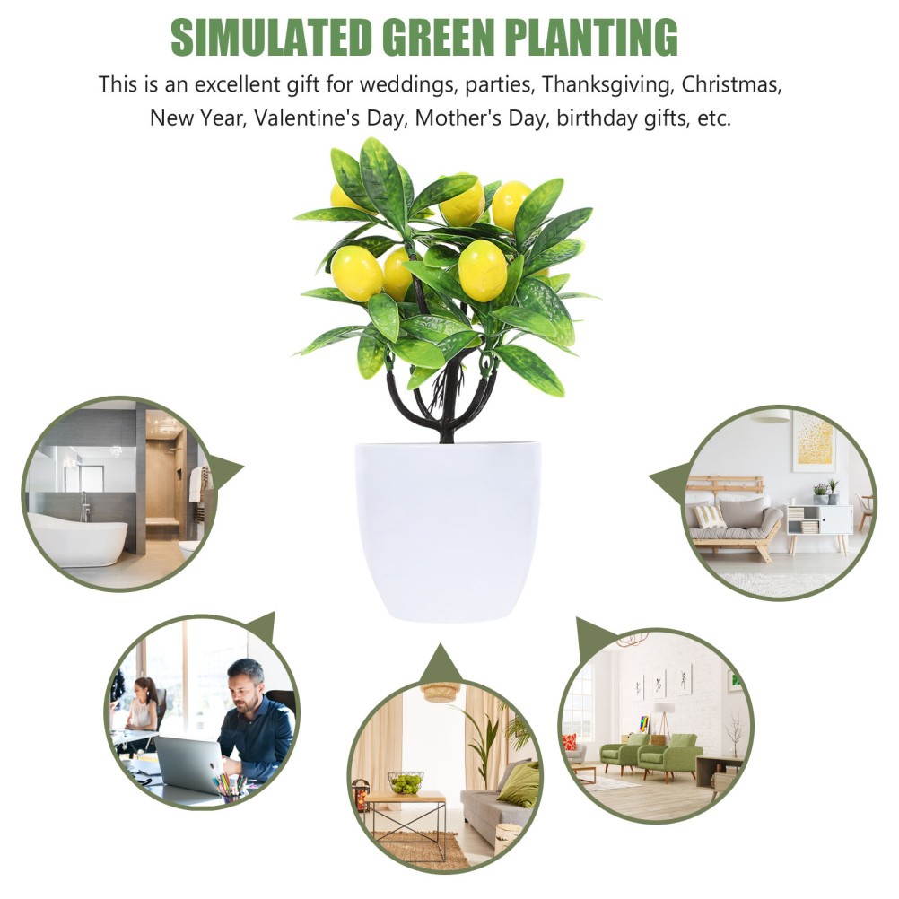 2Pcs Faux Lemon Tree Artificial Plant Yellow for Home Decor and Office Display