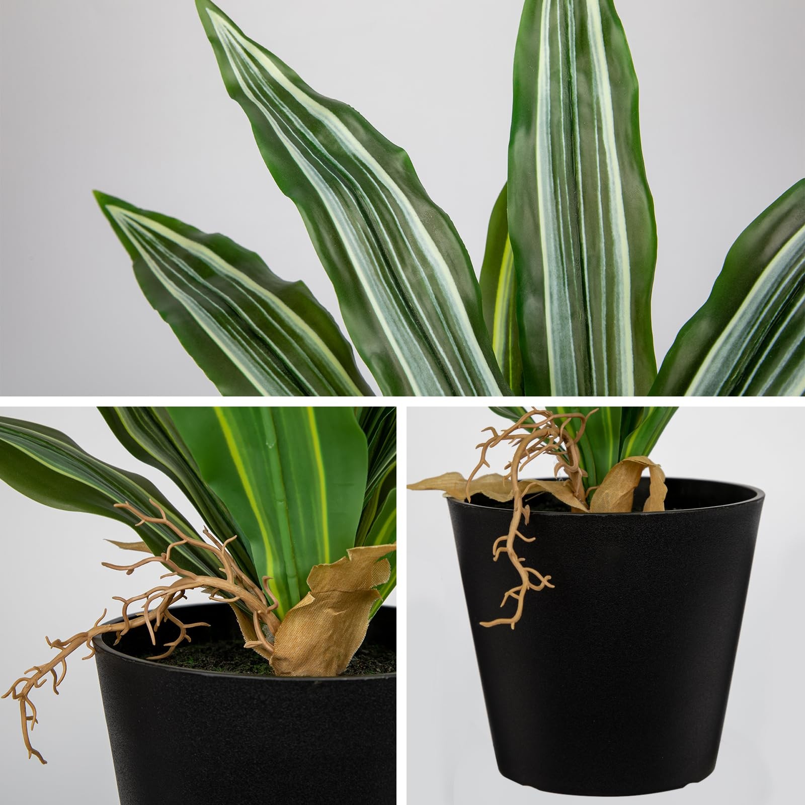 Artificial Dracaena Plant in Black Pot 13.8 Inch Faux Potted Dracaena Silk Pl…