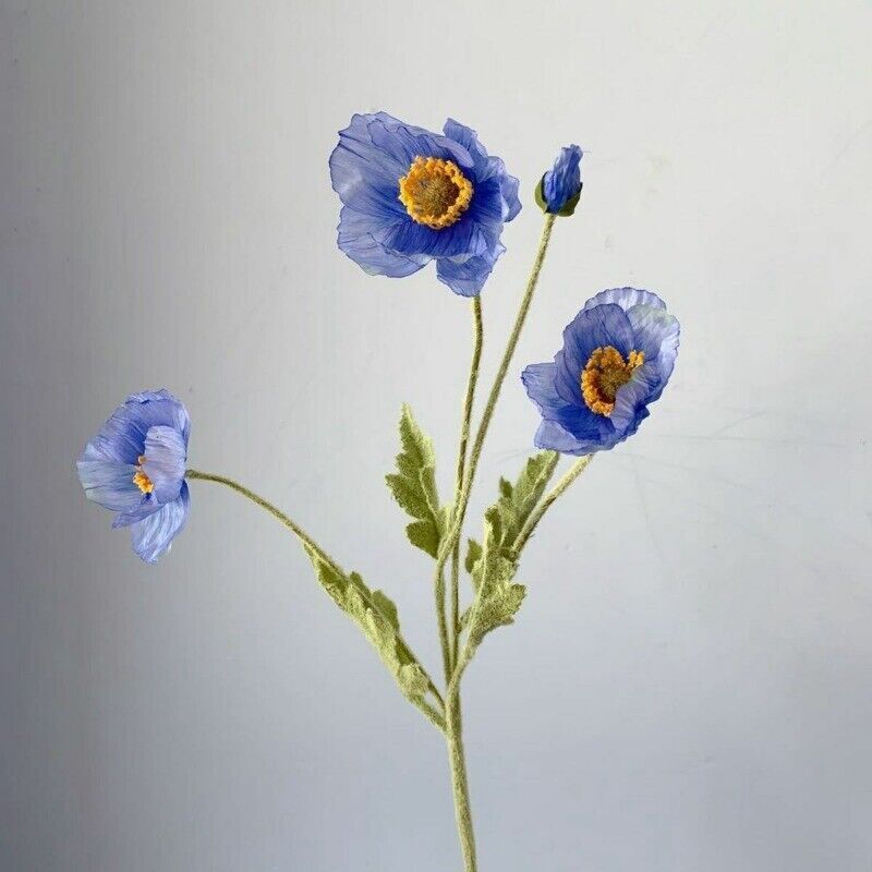 Artificial Poppies Flower Gorgeous Silk Papaver Rhoeas Flocking Stem Home Decors