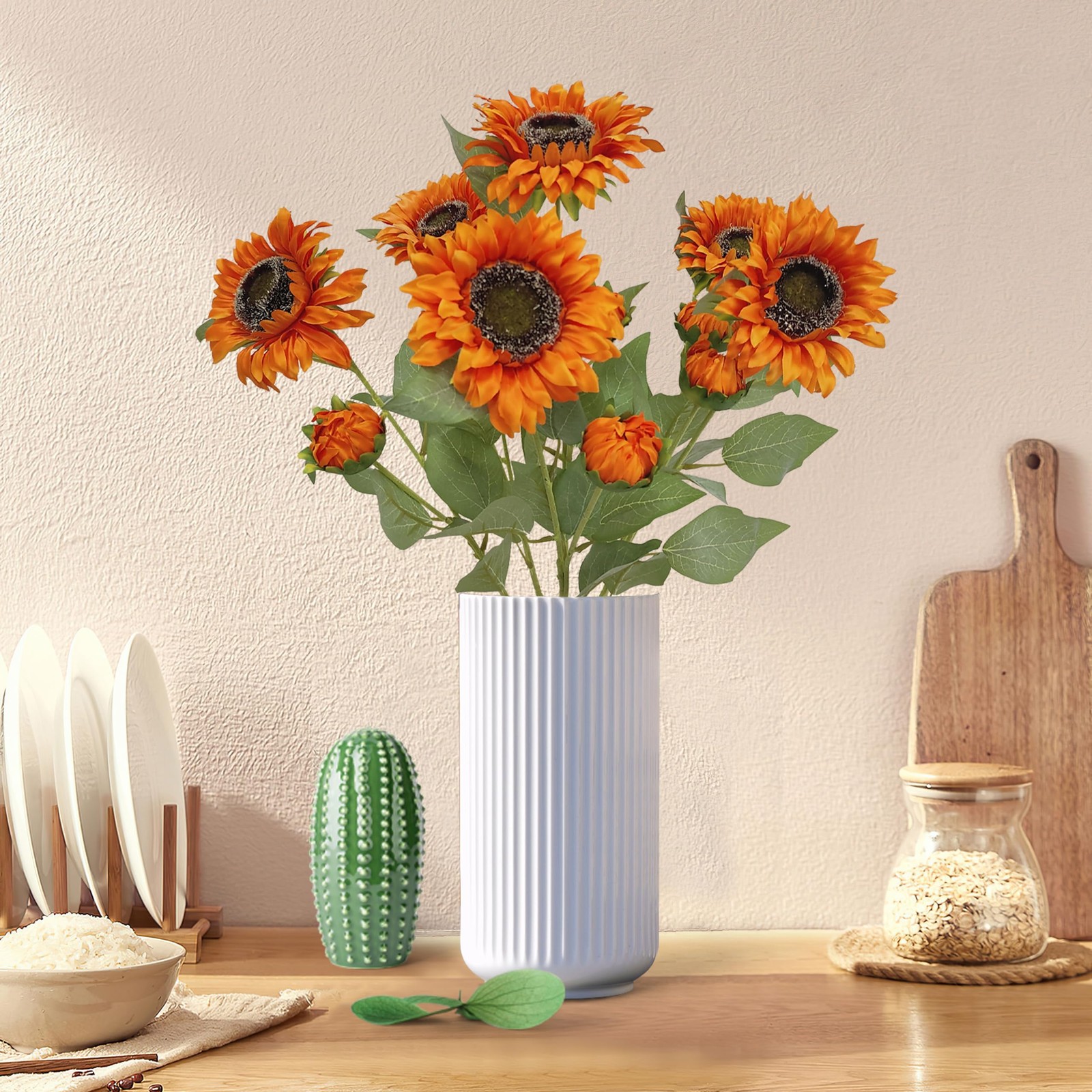 6 Pcs Red Artificial Sunflowers Fake Sun Flowers for Home Decor Wedding