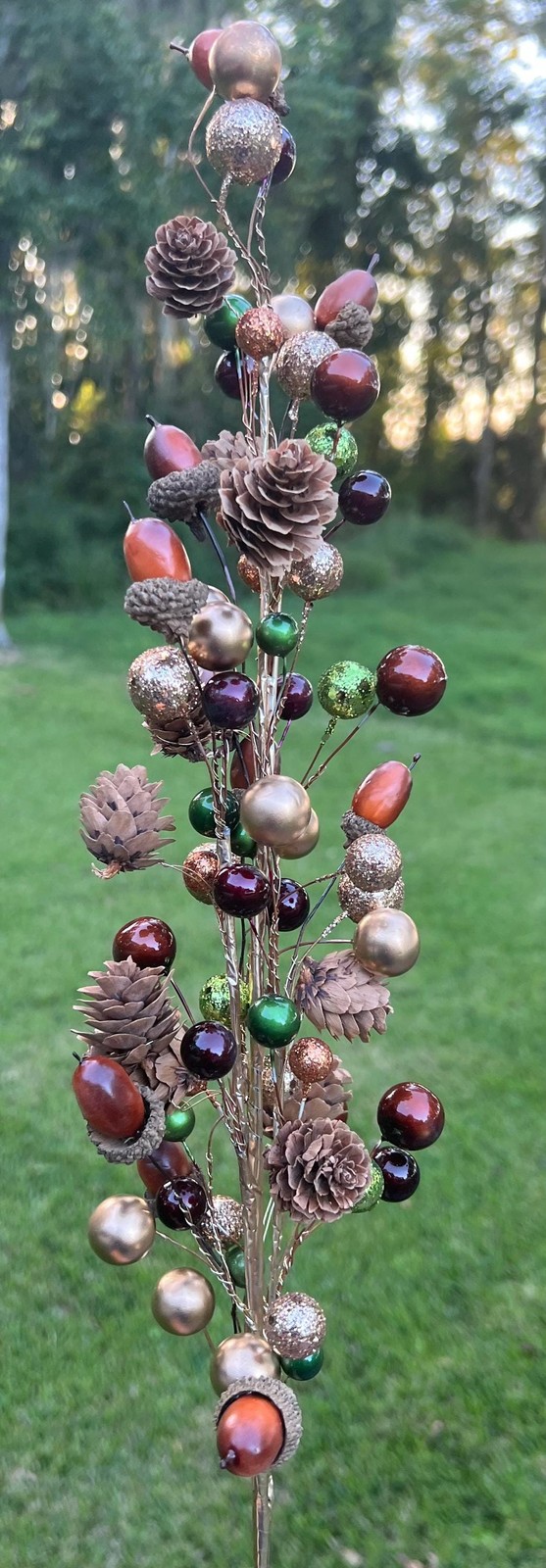 Jewel with Bead Pinecone Spray Stem Branch Pick Christmas or Fall Crafts