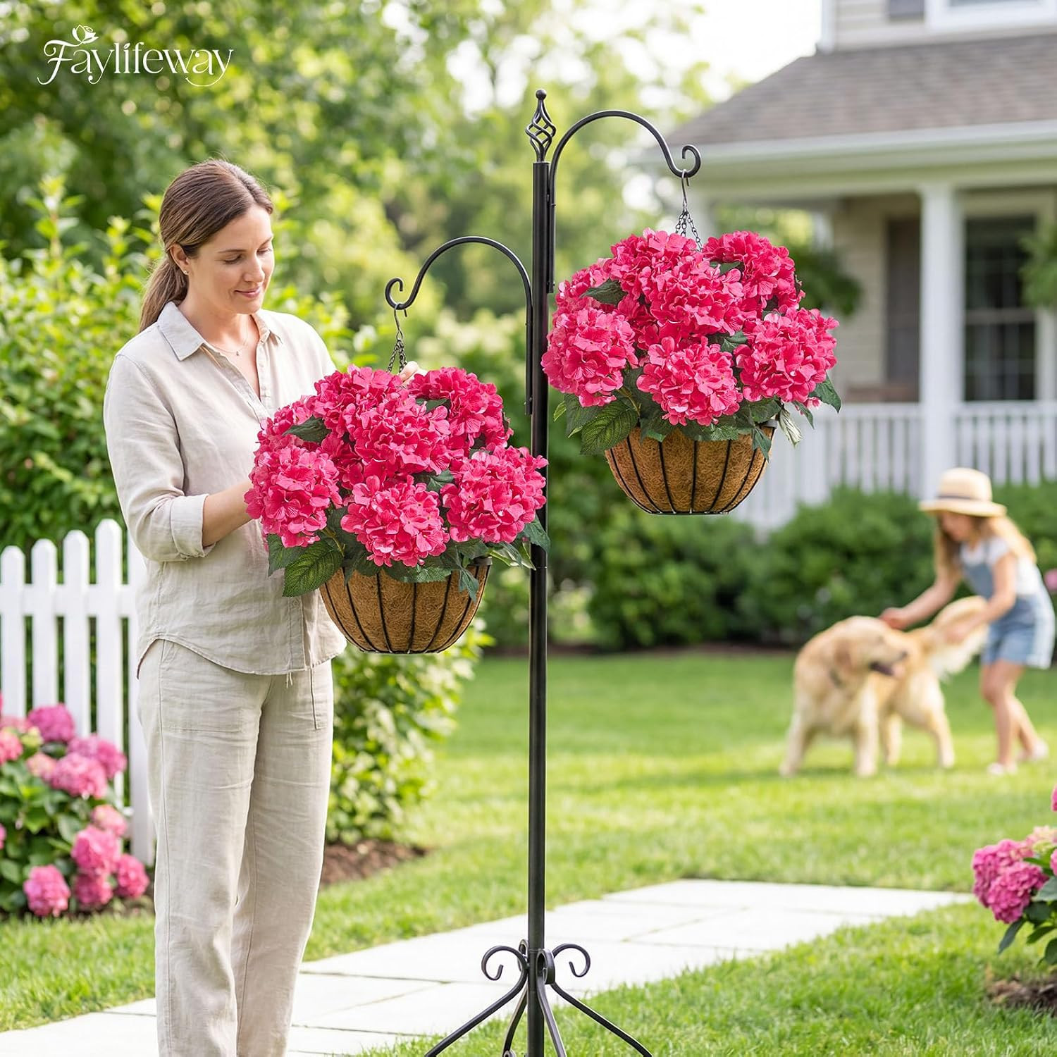 12 Heads Artificial Flowers for Outdoors, UV Resistant Faux Hydrangea Flowers fo