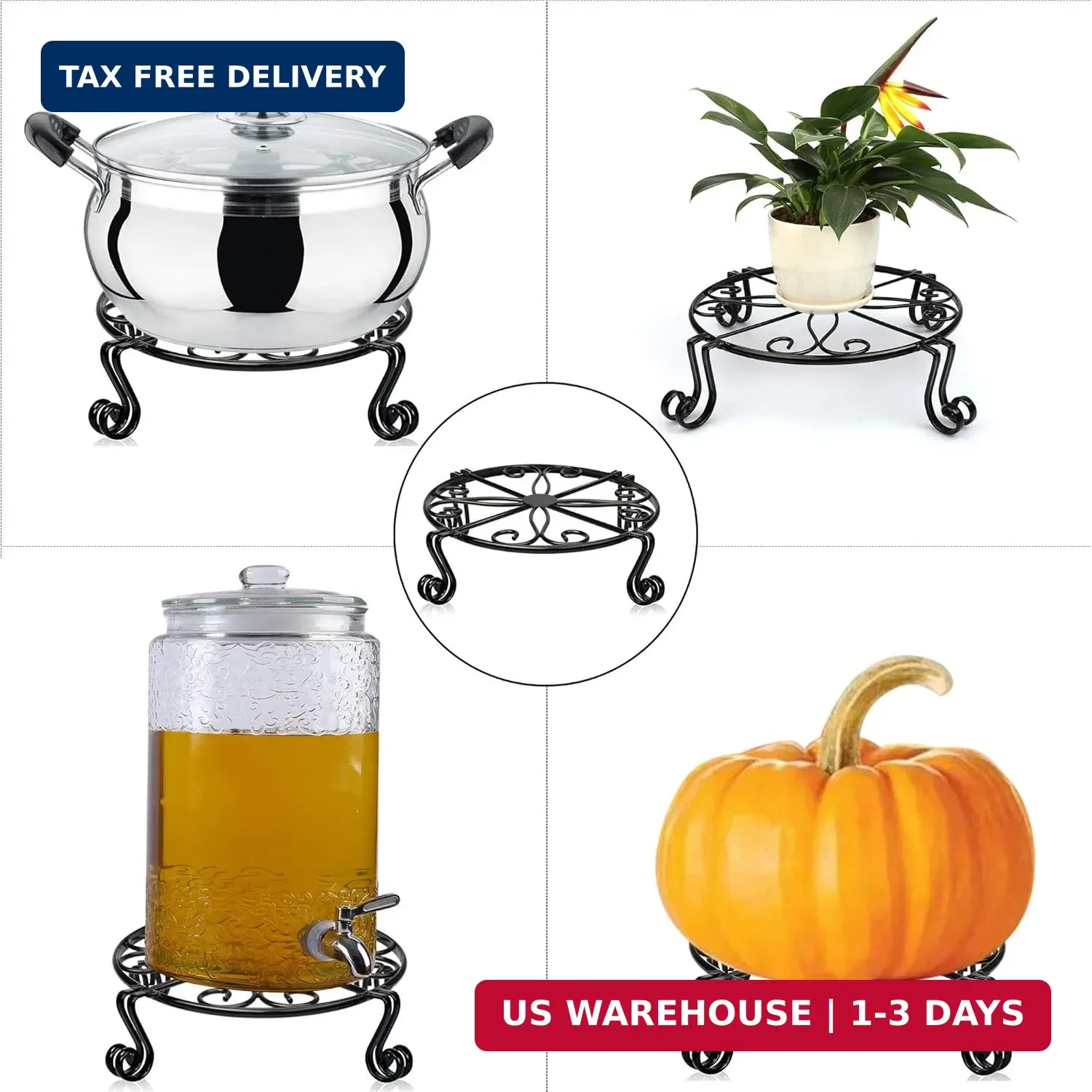 Black Plant Stand for Flower Pot Heavy Duty Potted Holder Indoor Outdoor Metal R