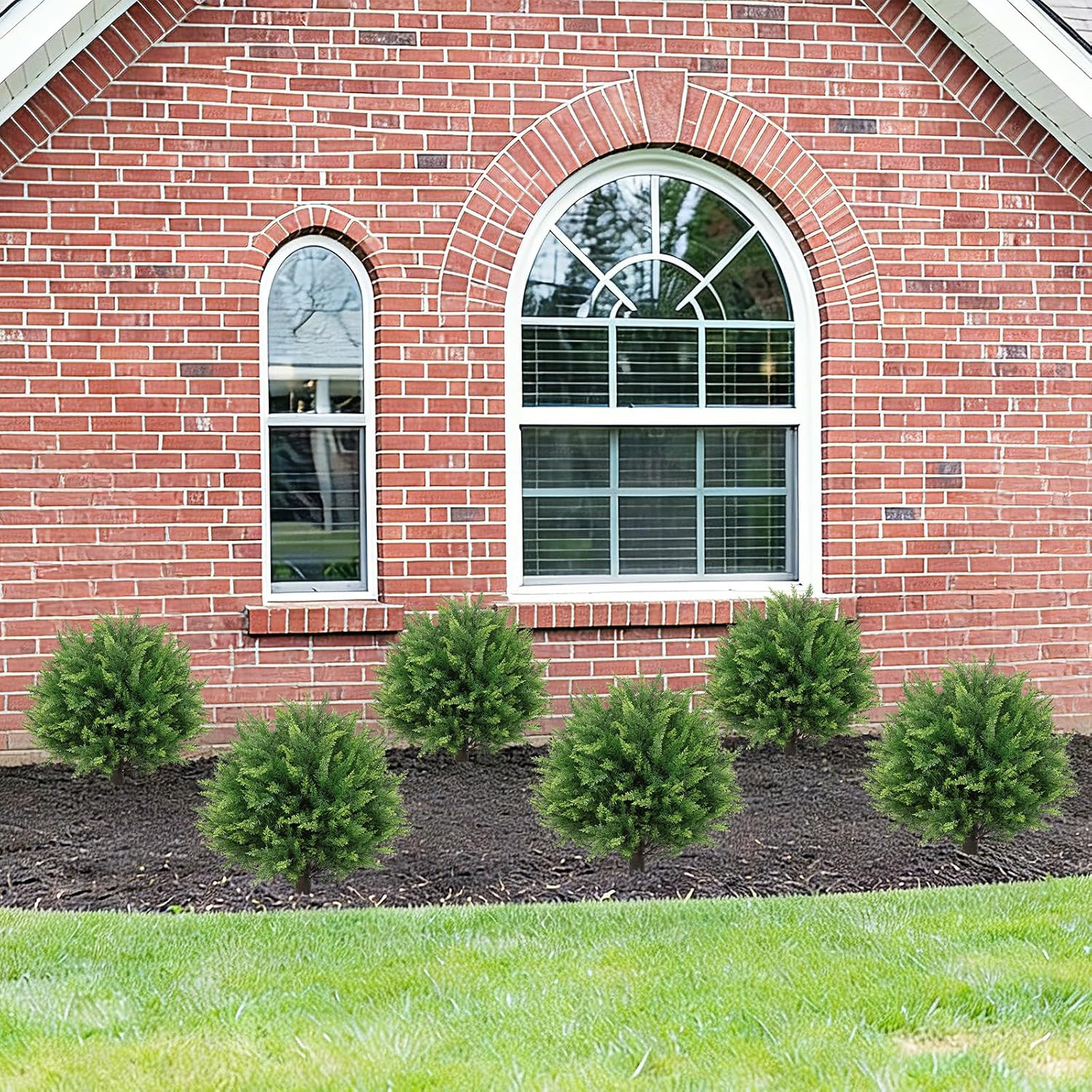UV Resistant Faux Cedar Topiary Set of 2 for Outdoor Planter Decor, 24