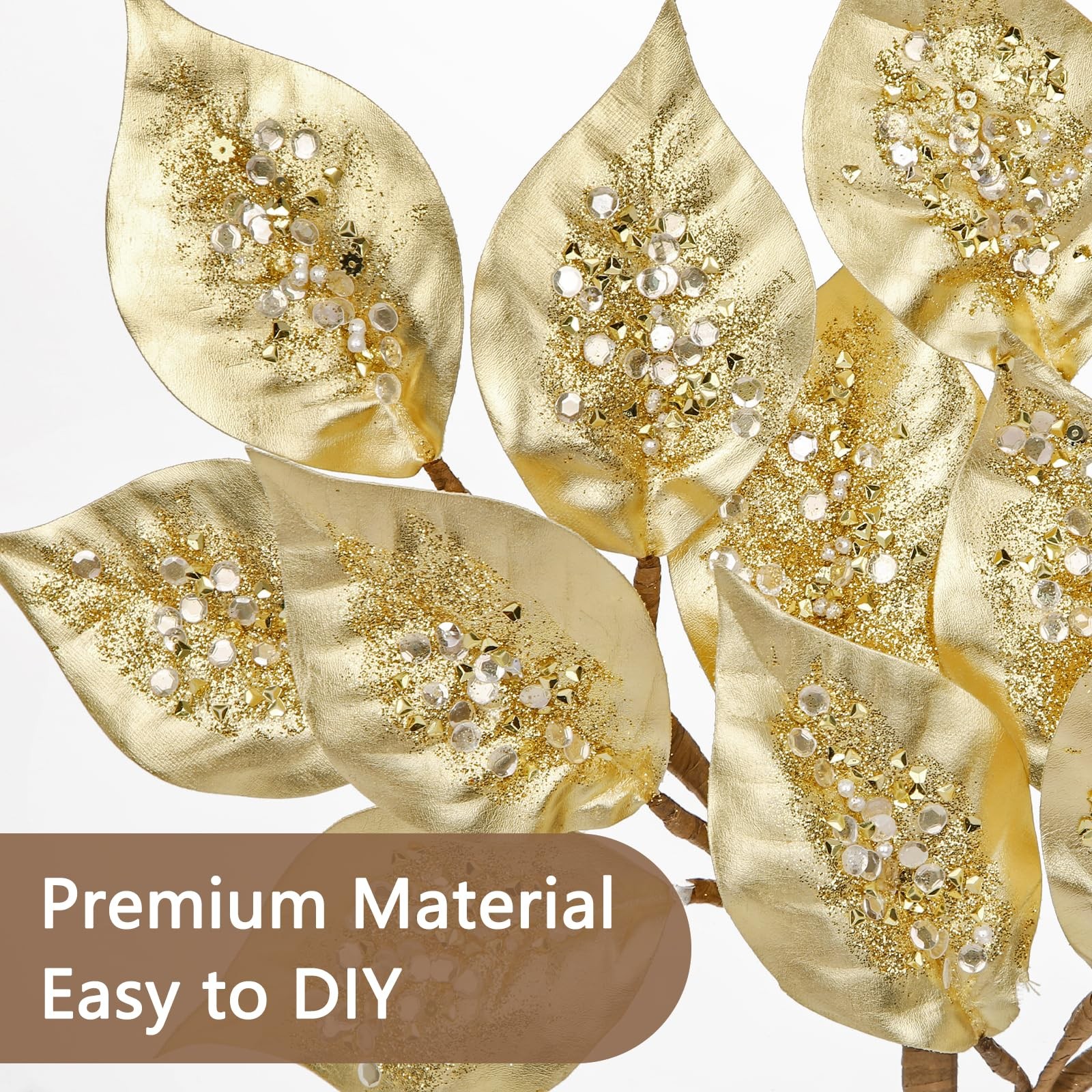 Christmas Tree Picks and Sprays 31.5″ Gold Atrificial Elm Leaves with Stems 3…
