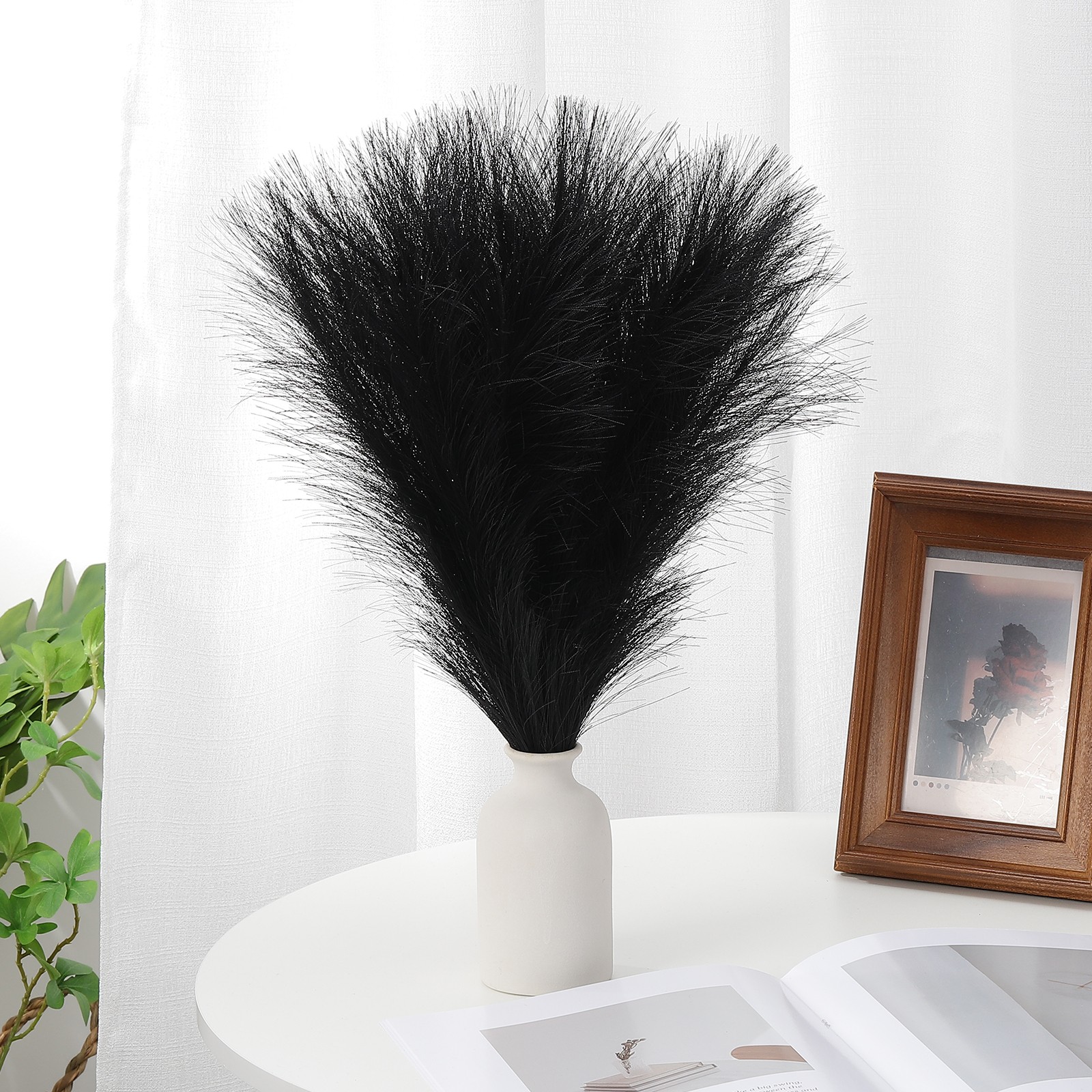 17.7in Pampas Grass Decor, 50pcs Artificial Pampas Grass Bulk, Black