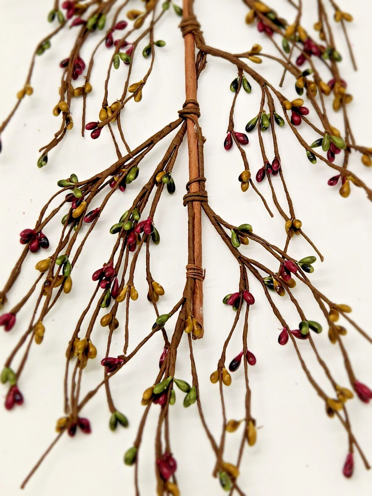EV-C8 Primitive Pip Berry Garland – Brick, Sage Green & Mustard Color Home Decor