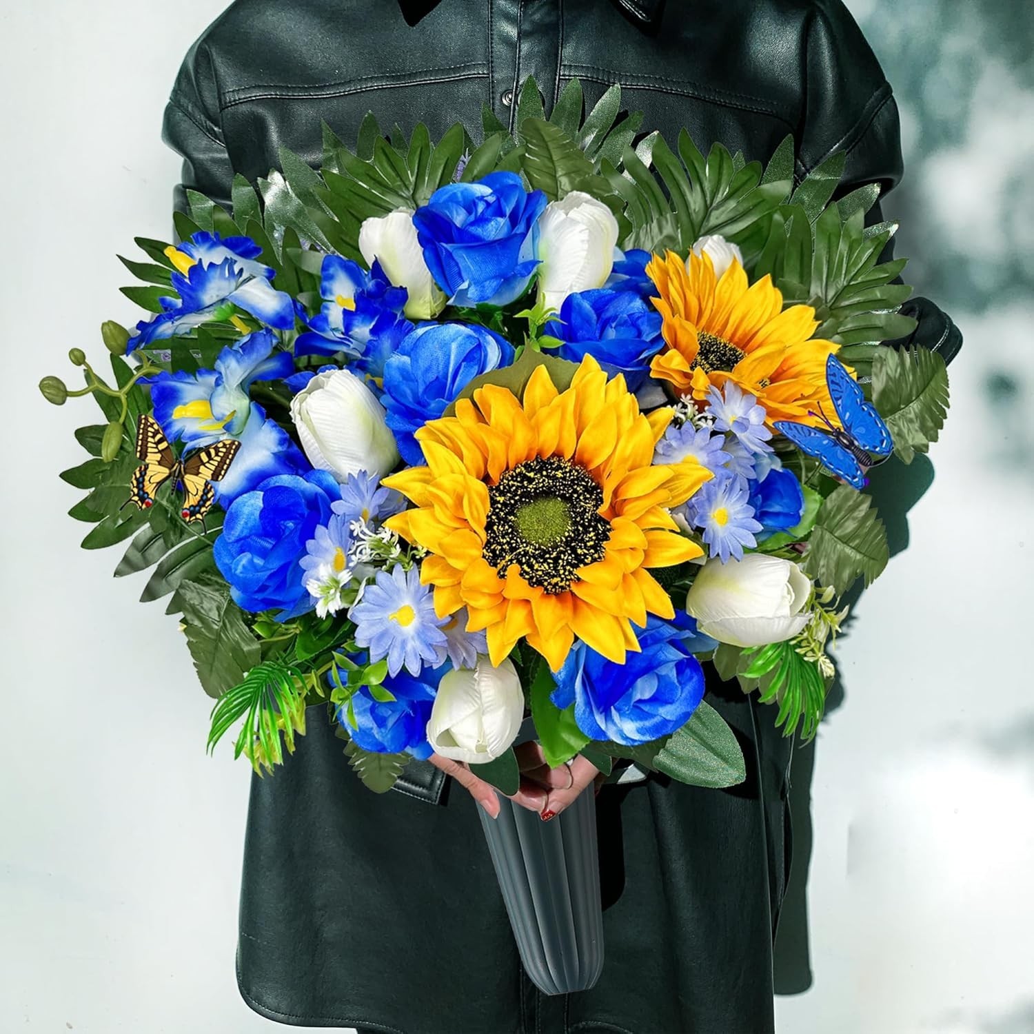 Artificial Cemetery Flowers – Vibrant Sunflower Tulip, Outdoor Grave Decorati…