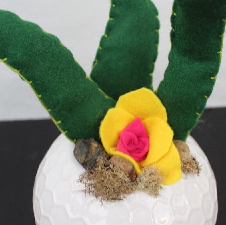 New Retro Contemporary Felt Fake Succulent Cactus Home Office Plant – Green