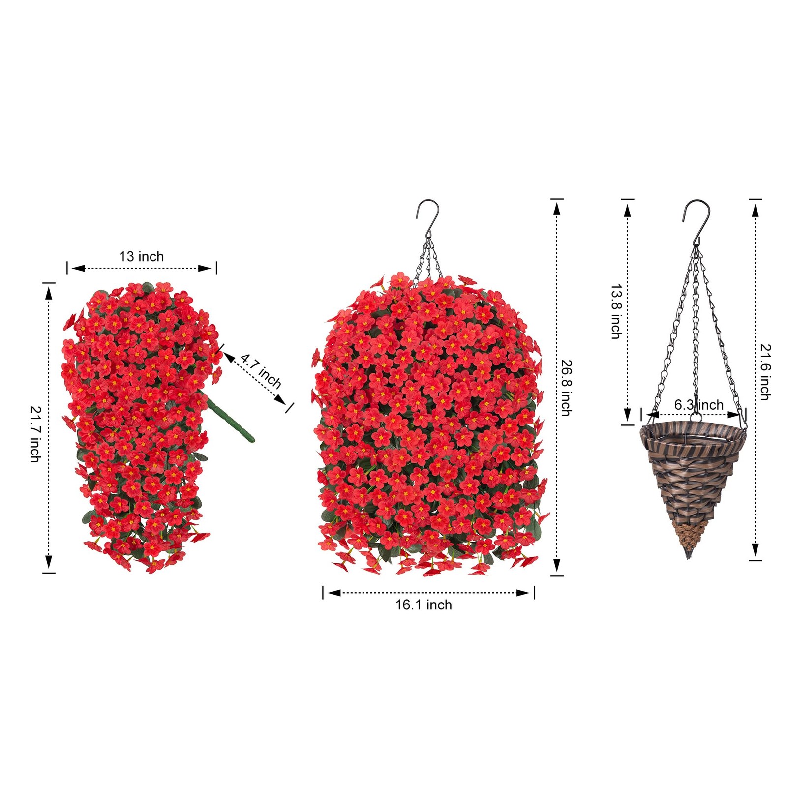 Artificial Fake Hanging Flowers Plants Basket for Outdoor Outside Spring Summ…