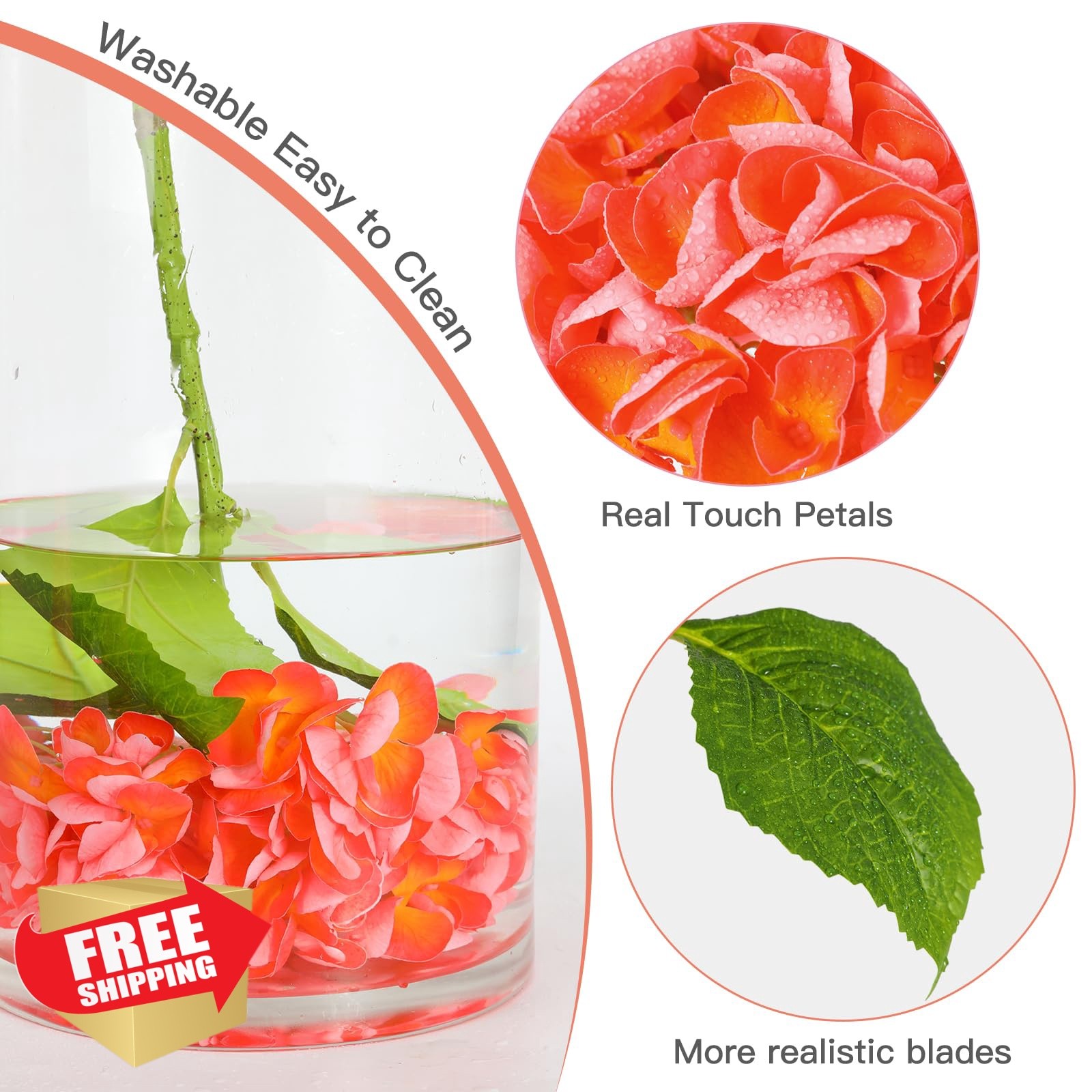 Nubry Hydrangea Flowers Orange 4 Pcs