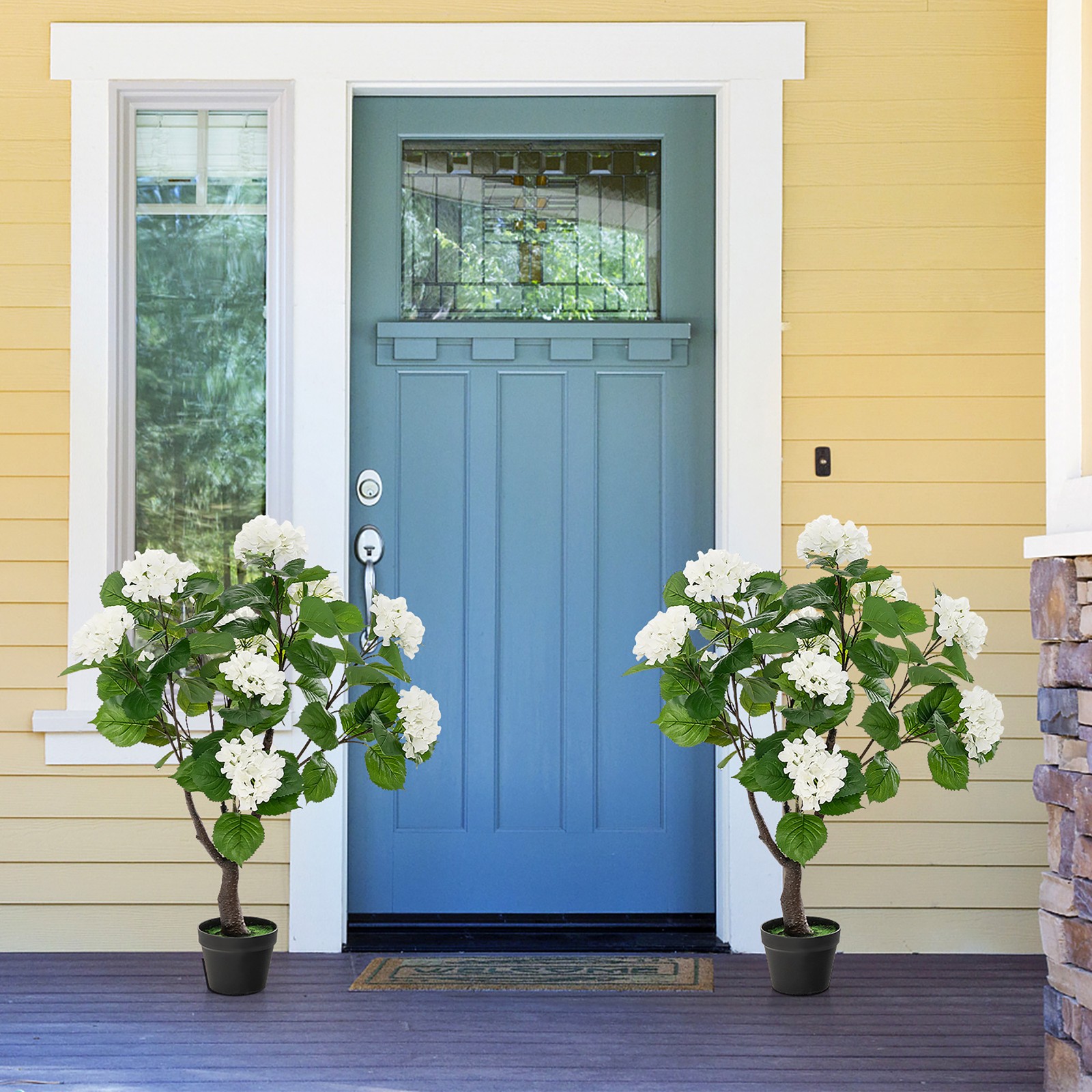 2 Pack Artificial Hydrangea Tree Fake Floral Plant w/ 11 White Flowers