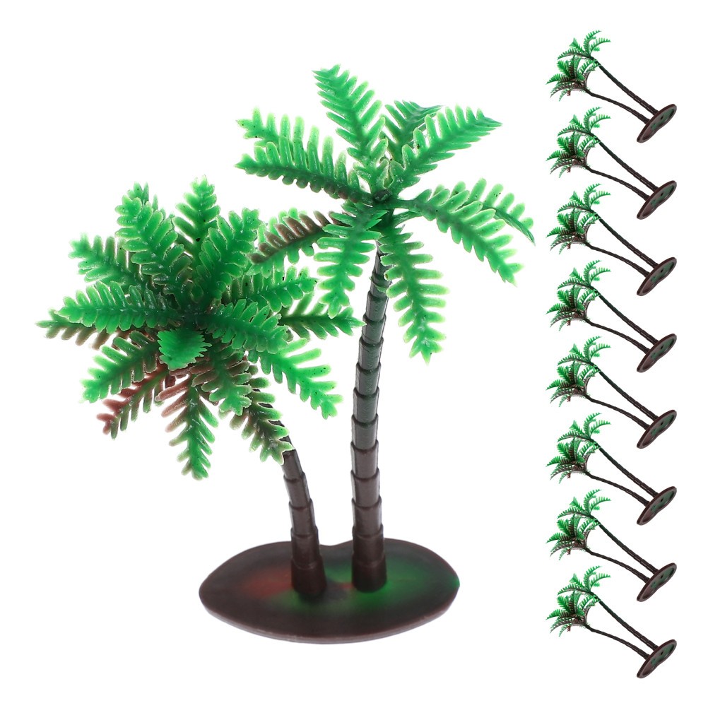 15Pcs Reusable Plastic Mini Palm Trees for Crafts Green Artificial Coconut Decor