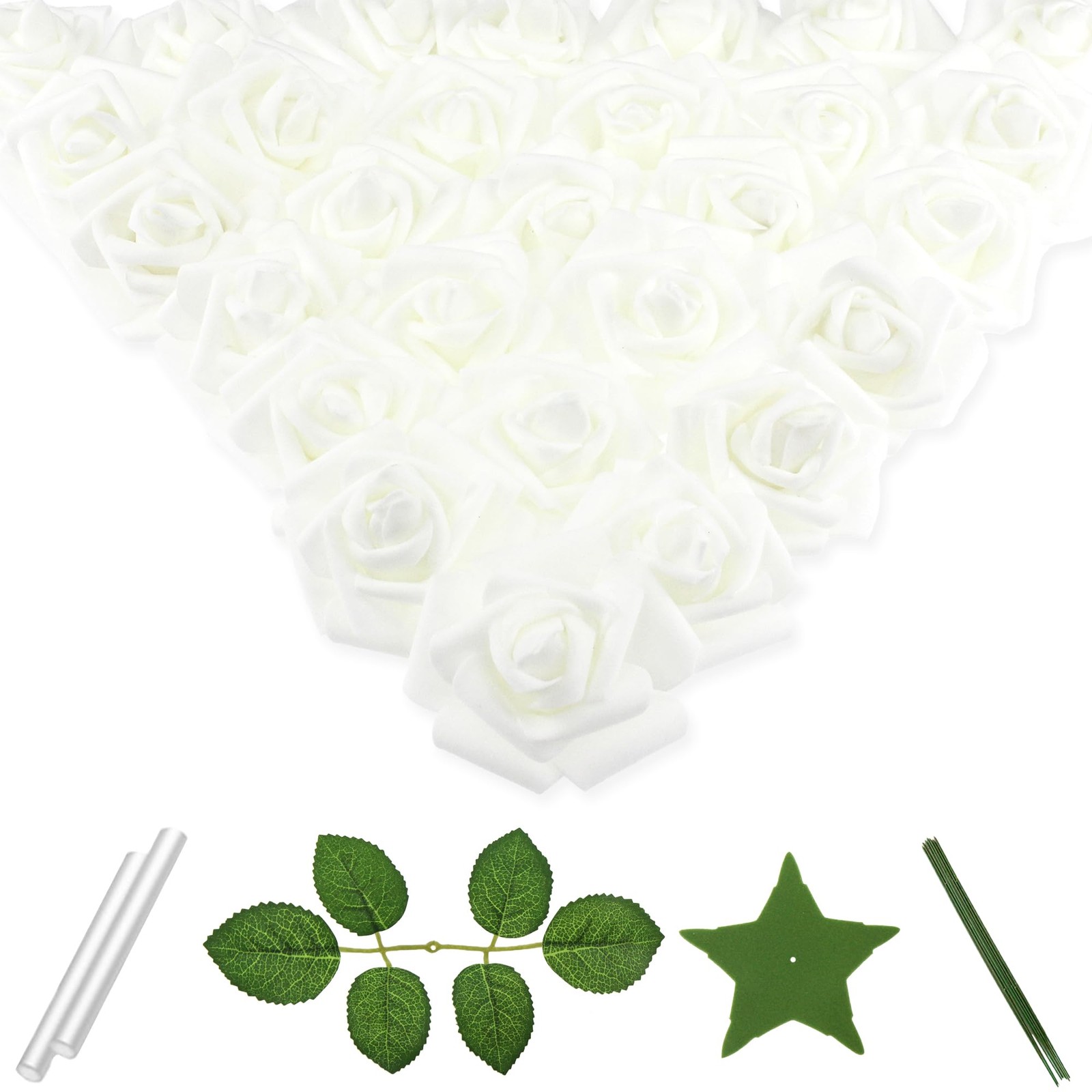 100 PCS 3 Inch White Artificial Faux Foam Fake Rose Head Flowers DIY Craft