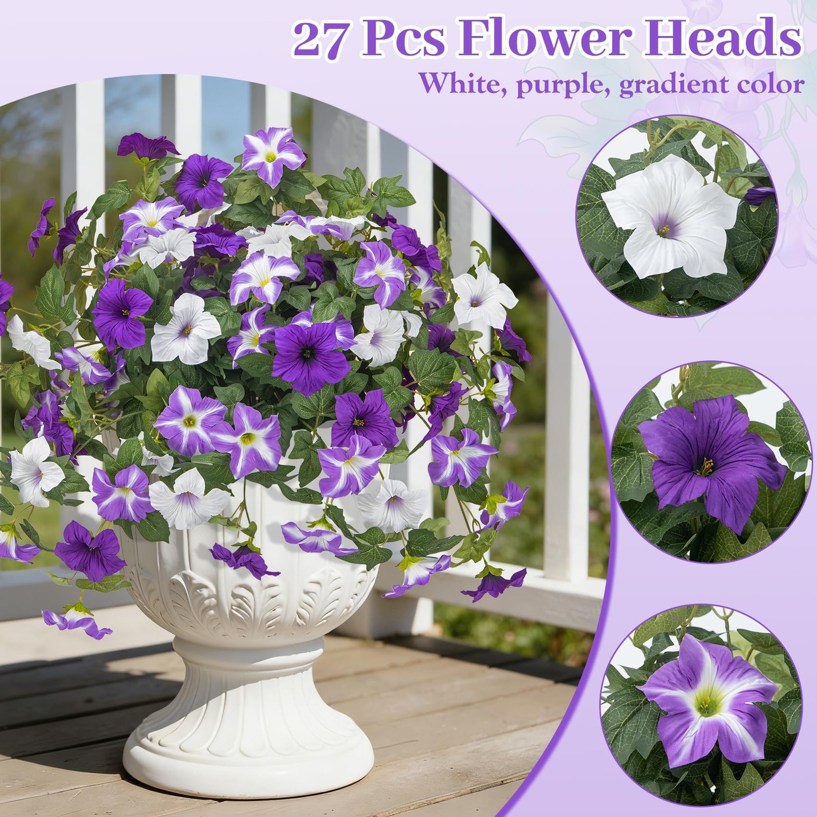 Ouddy Decor 3 Pcs Artificial Flowers for Outdoors Decorations, Fake Silk Petu…