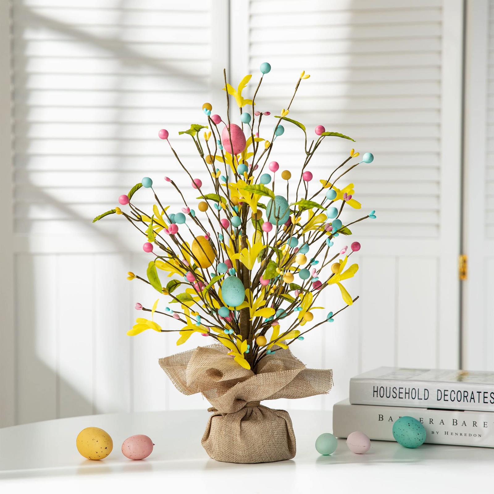 18″ Easter Eggs Table Tree Decor Artificial Blossom Tabletop Centerpiece