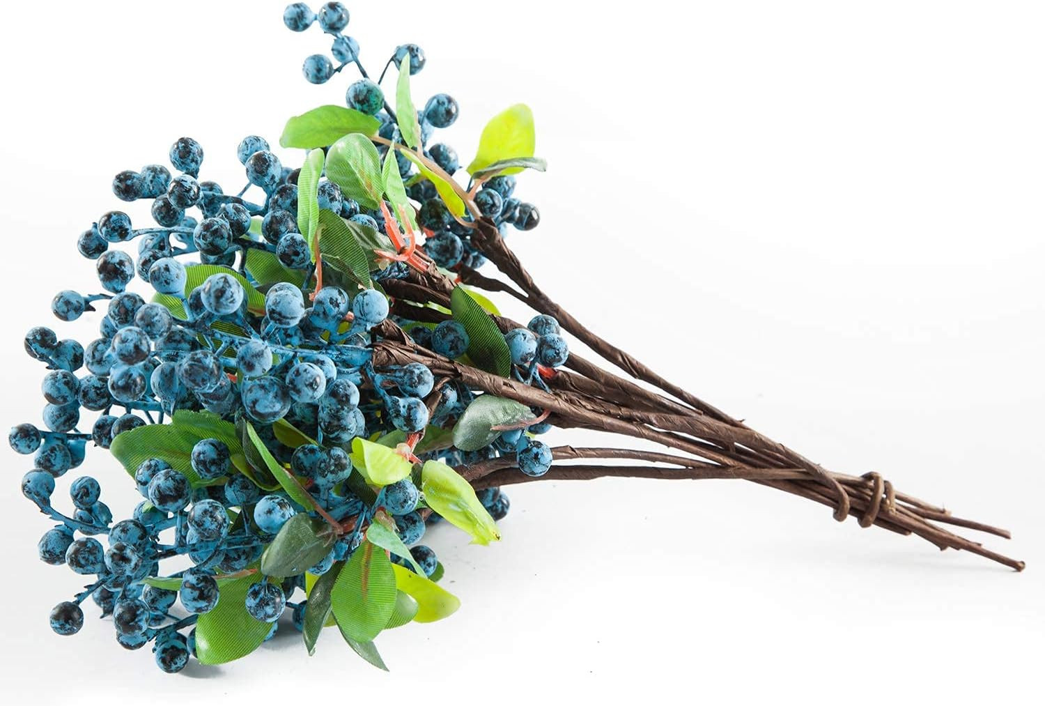 Artificial Blue Berry Stems Pack of 20 Fake Blue Berries with Green Leaves 9.8 I