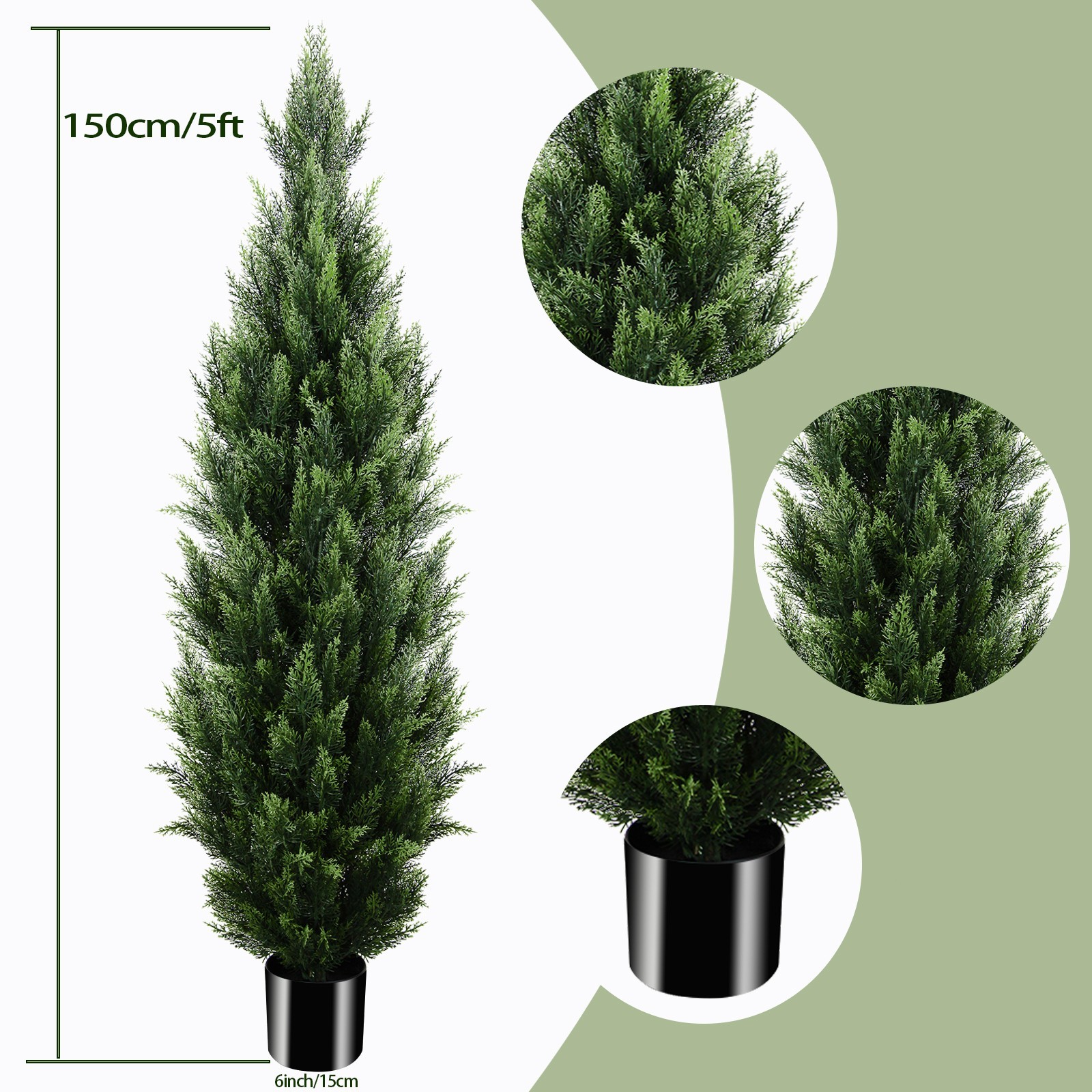 2Pcs150cm Fake Decorative Cypress Shrub Tall Evergreen Houseplant for Home Decor