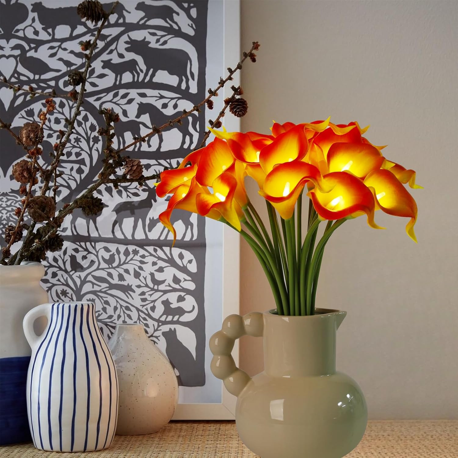 20Pcs Lighted Artificial Calla Lily Bouquet Lamp Faux Floarl Night Light Real To