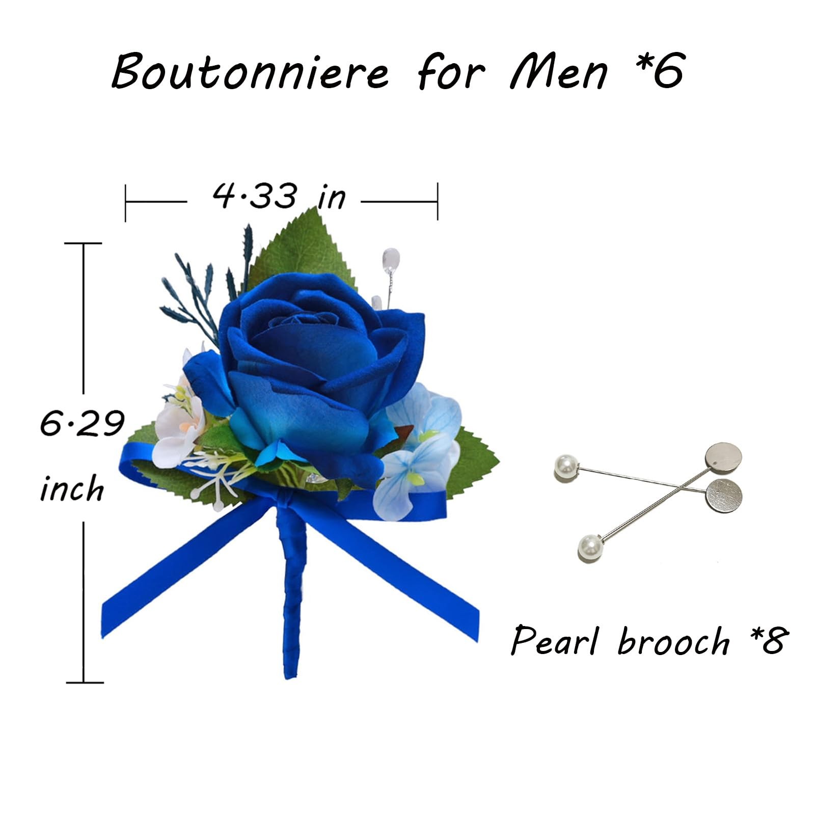 6 PCS Navy Blue Rose Artificial Flowers Boutonniere For Men Groom Wedding