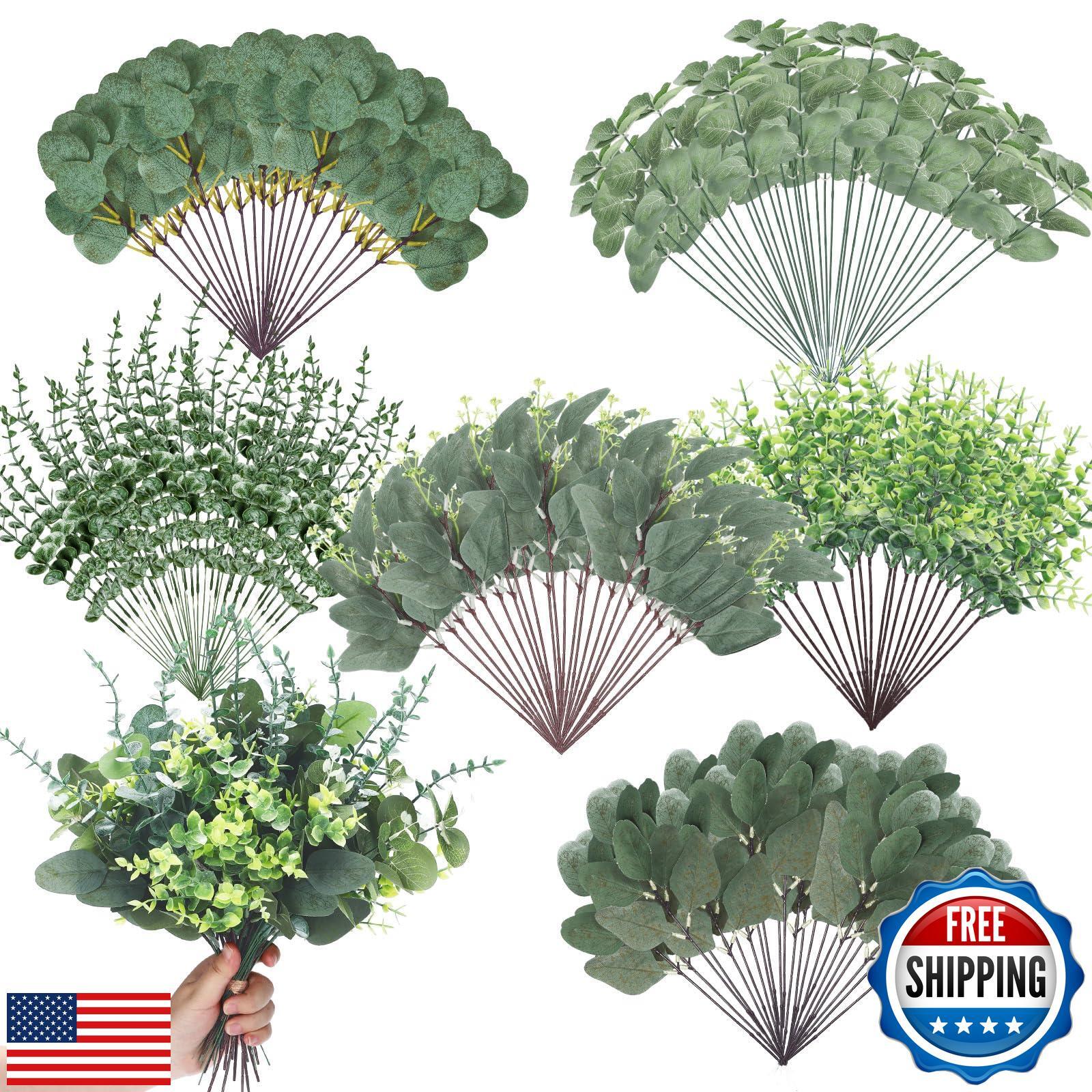 Ceenna 400 Pcs 6 Kinds Mixed Eucalyptus Leaves Stems Bulk Artificial Eucalypt