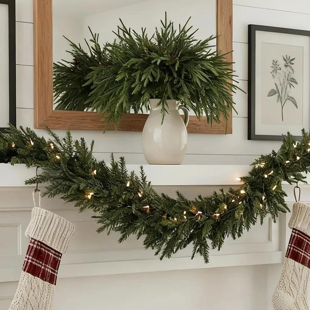 12 Pcs Norfolk Pine Stems with 5 Pcs Pine Cones 18″, Greenery Artificial Real…