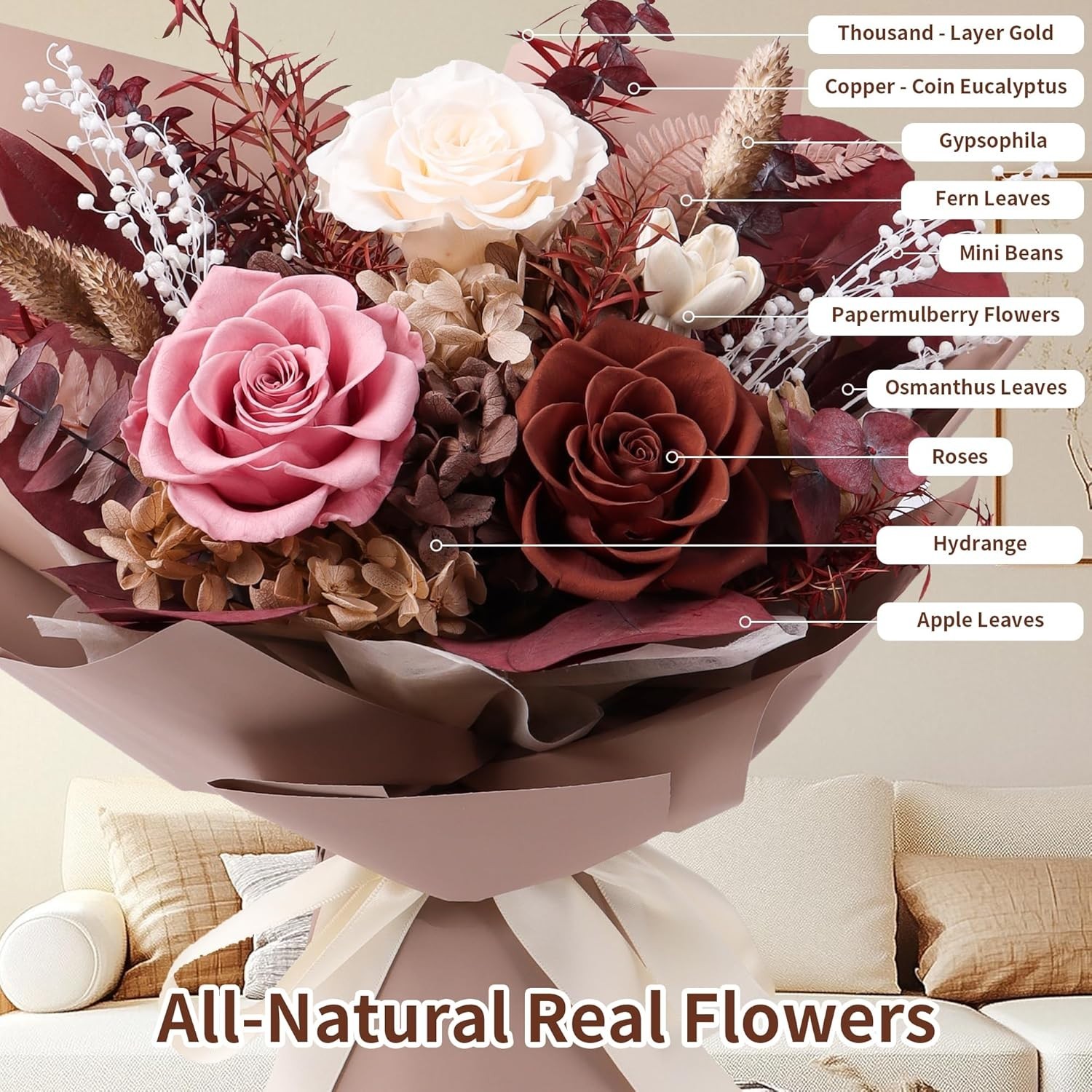Preserved Flowers Bouquet, Real Eternal Flowers, Gifts For Women, Birthday Gi…