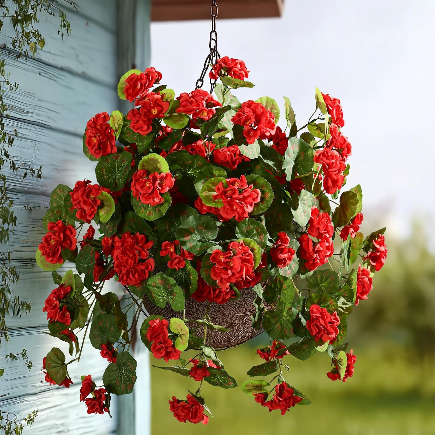 Artificial Geranium Flowers for Outdoor 2 Pcs Artificial Red Flower Fake