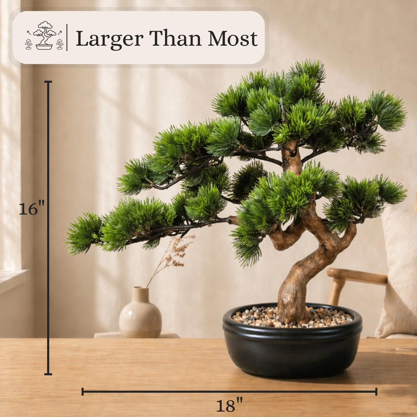 Artificial Bonsai Tree 16″ Tall with Realistic Wood and Ceramic Pot, Fake Pla…