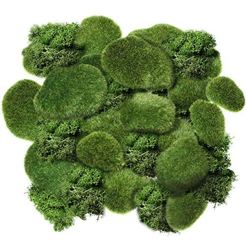 80 Pcs Assorted Faux Moss Rocks & Green Stones for Floral Arrangements & Crafts
