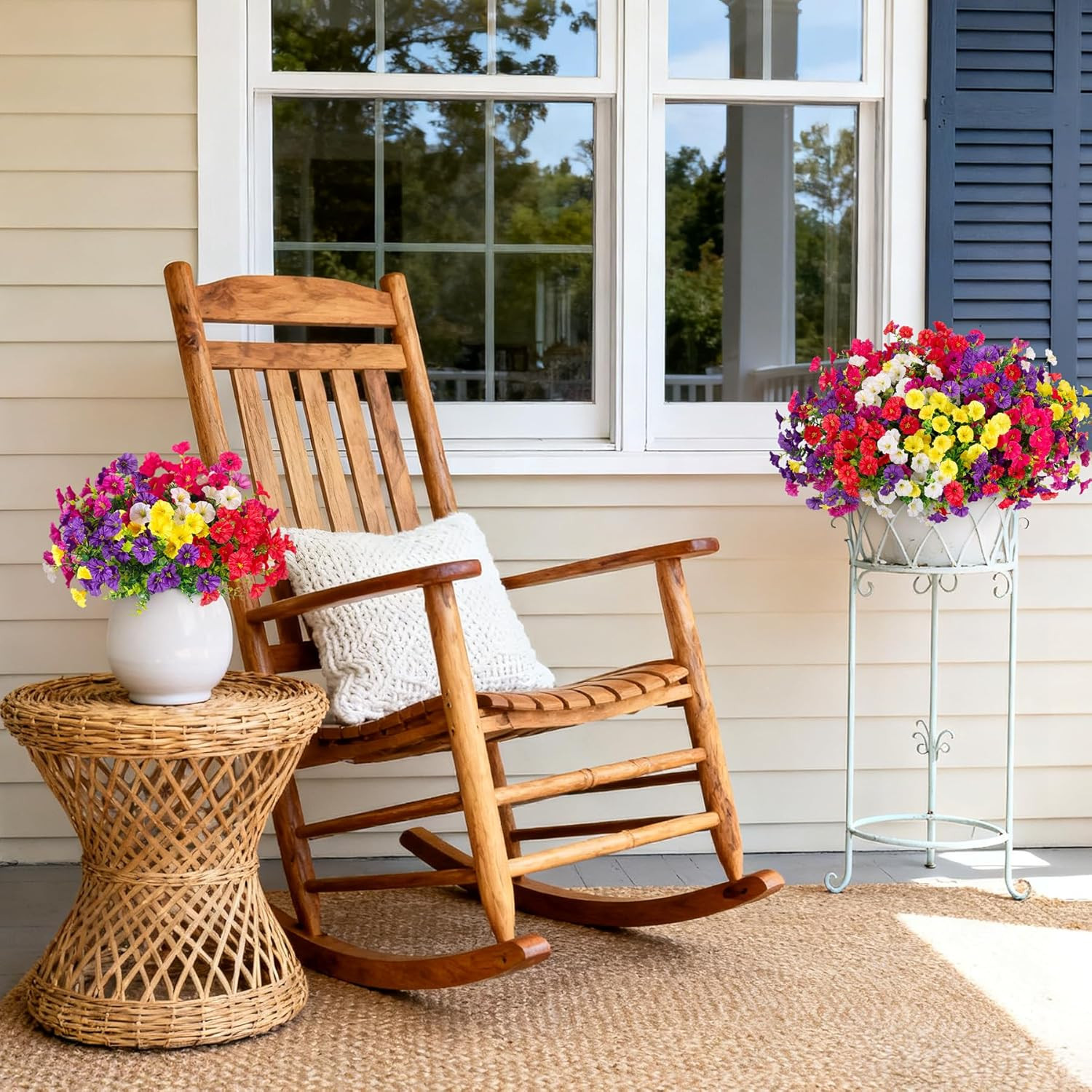 Artificial Flowers for Outdoors, 12 Bundles Fake Plastic Petunias Flower Plant,