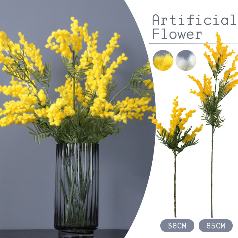 1xArtificial Fake Silk Flower Golden Yellow Wattle Flower Stem Australian Native