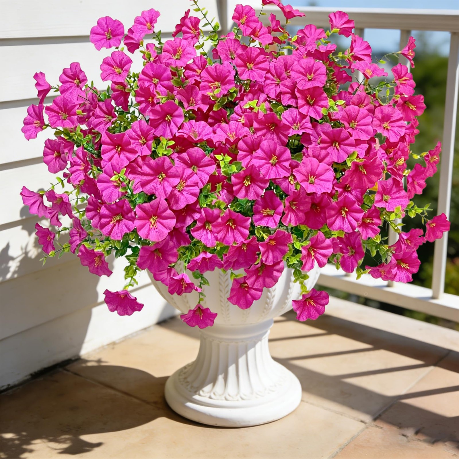 24 Pcs Artificial Petunias Flowers for Outdoors, Rose Red