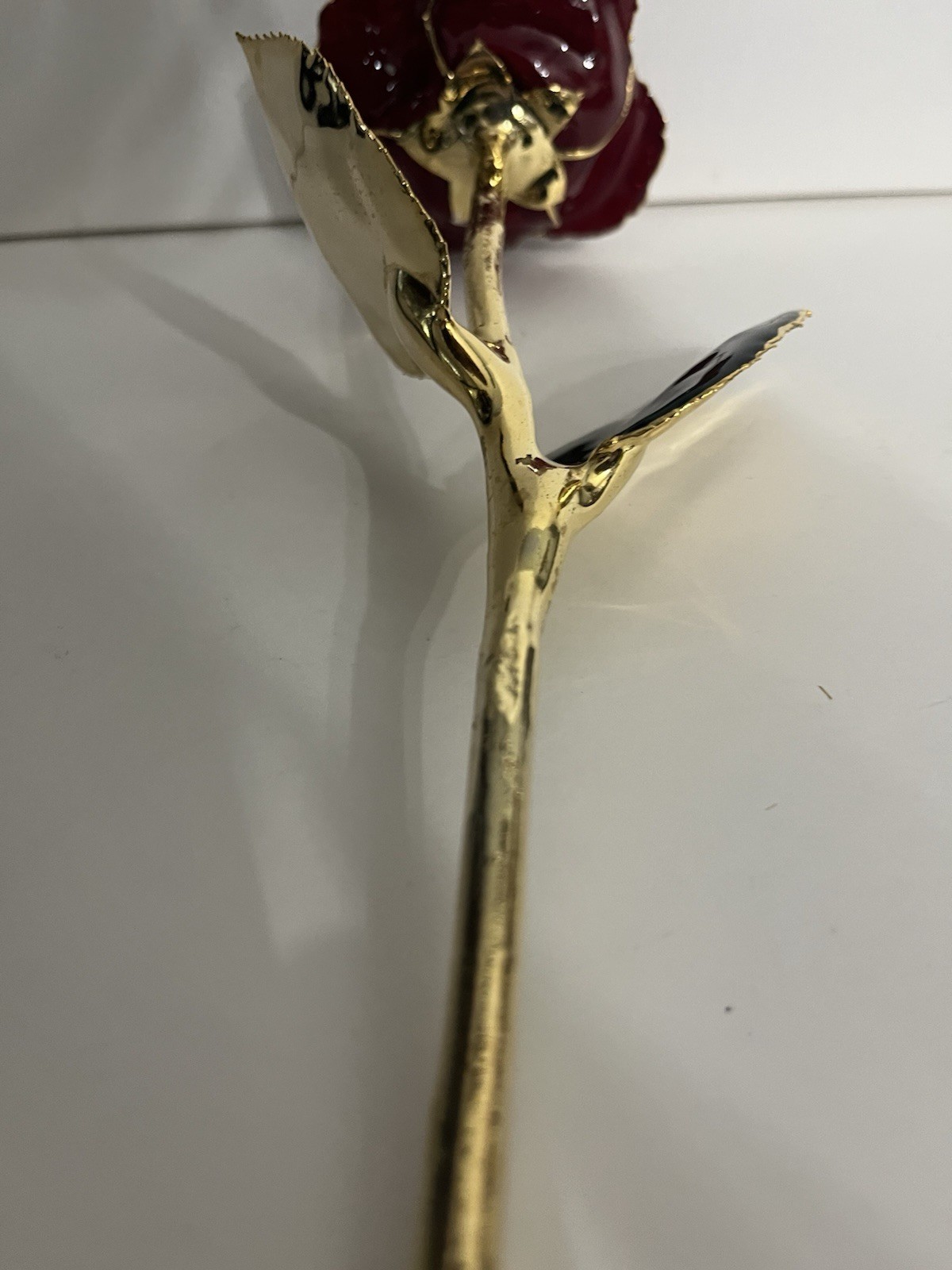 Lot of 3 Metal Artificial Rose Flower Stems, Gold Tone, Red Rosebuds Decor