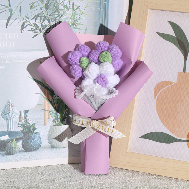 Wedding Handheld Small Bouquet Handmade Crochet Puff Flower Decor Bouquet Party