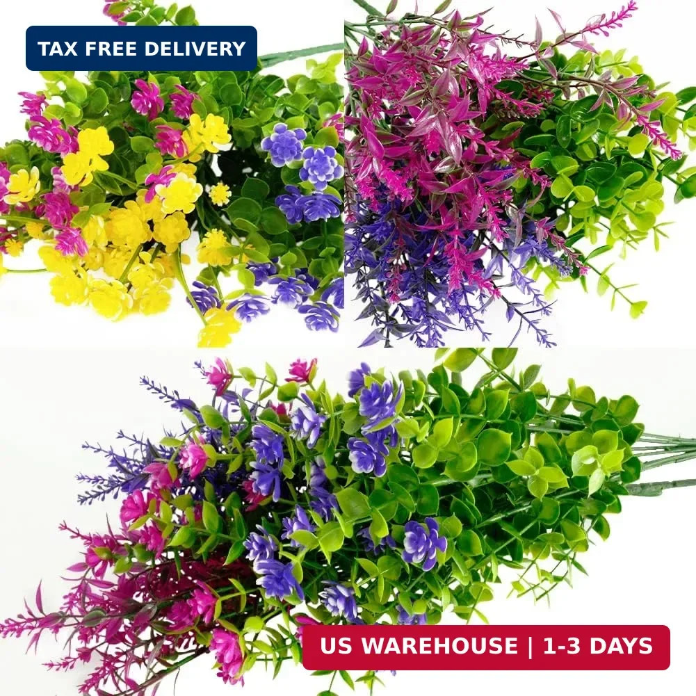 12 Bundles Outdoor Artificial Fake Flowers UV Resistant No Fade Boxwood Faux Pla