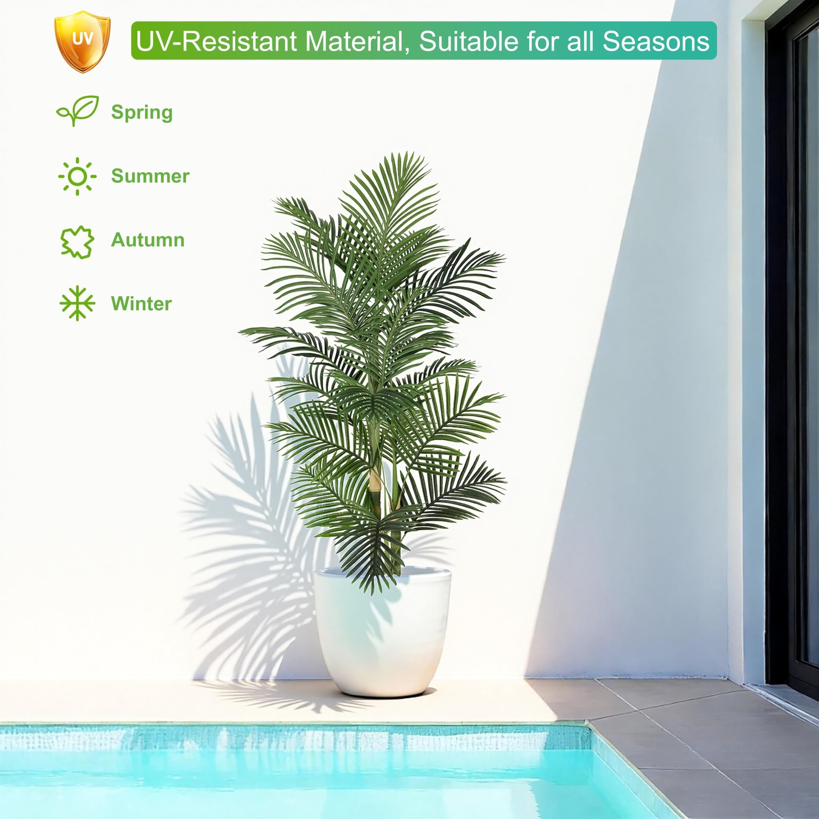 6ft Ultra-Full UV Resistant Fake Golden Cane Palm Tree with Triple Trunks, 72…
