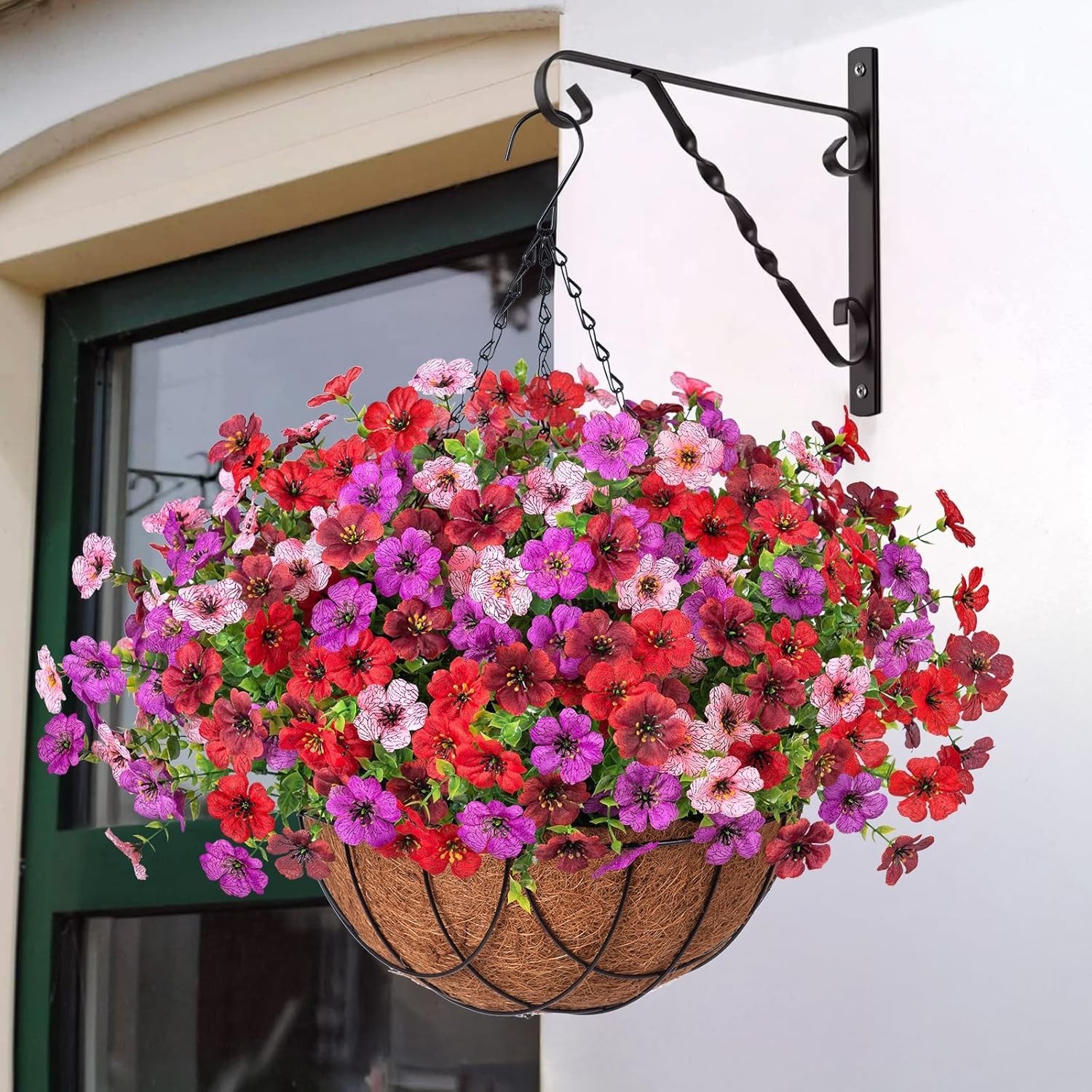 Artificial Silk Flowers Hanging Baskets Outdoors Indoors, Fake Daisy with Euc…