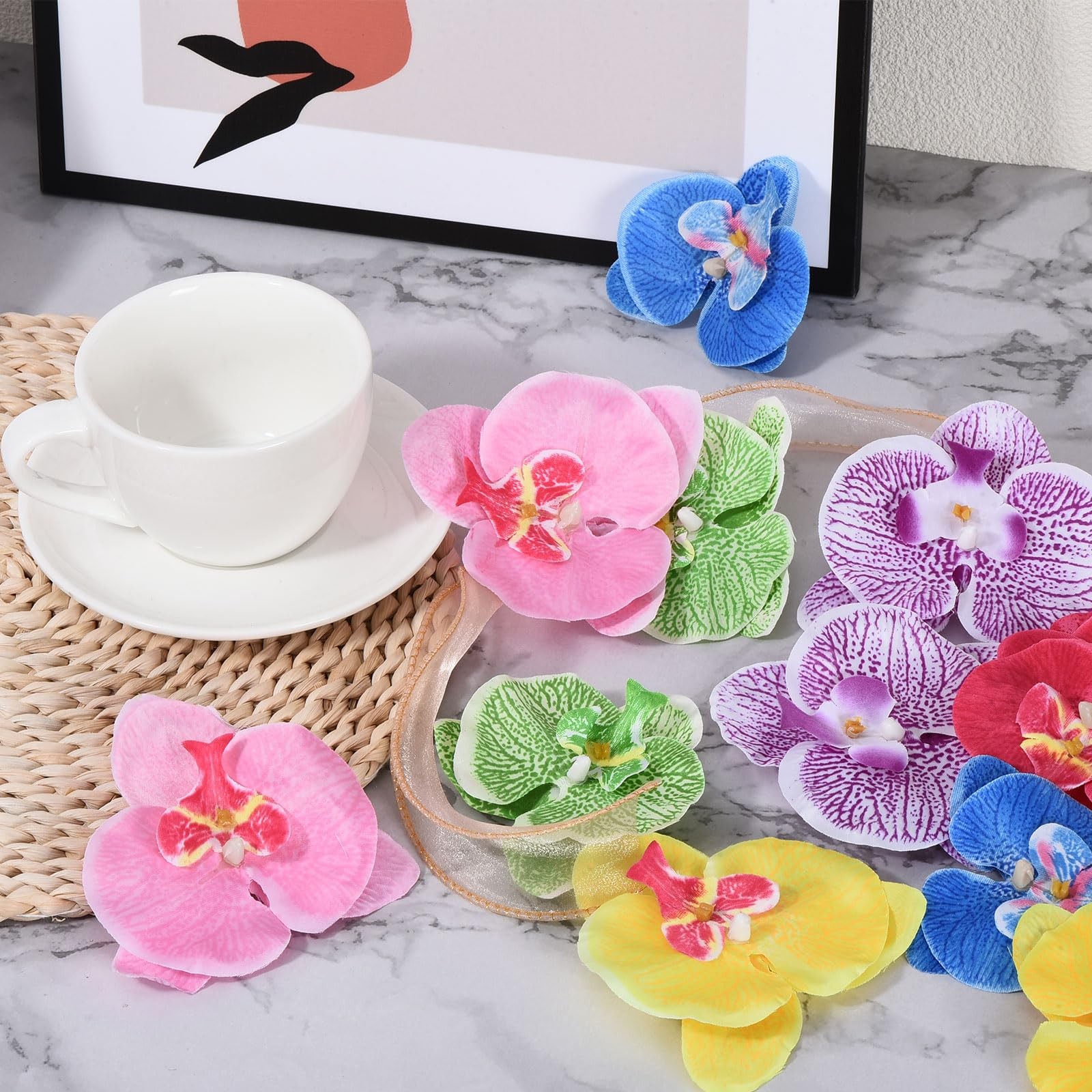 3.5″ Artificial Orchid Flower Heads, 20 Pack Silk Phalaenopsis Fake Butterfly…