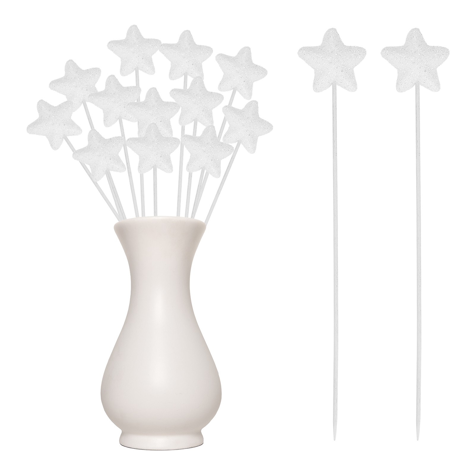 12 Pcs 4th of July Glitter Star Picks 8″ Puffy Sparkly Sticks (White)