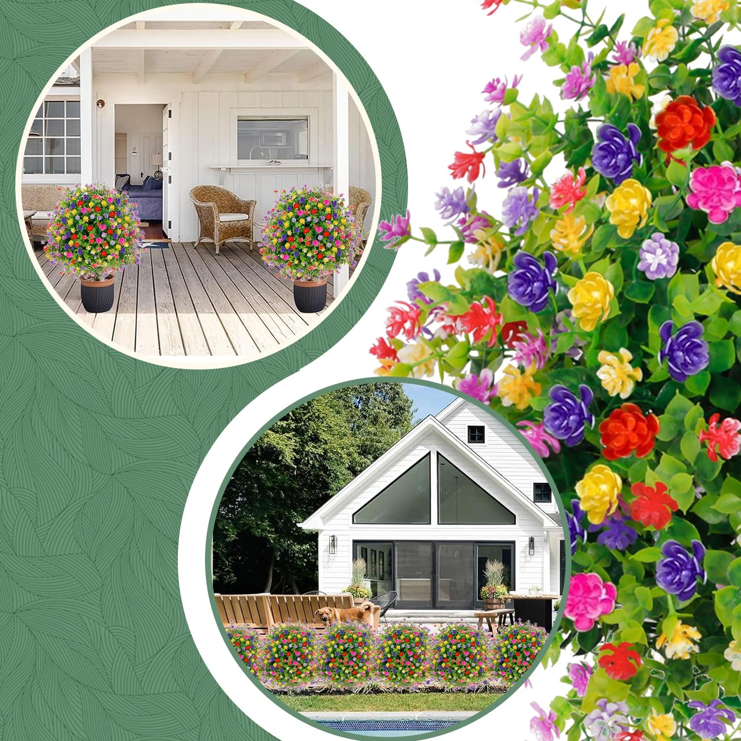 Artificial Topiary Trees with Flowers Outdoor, 2 Pack UV Resistant 23.6” Fau…