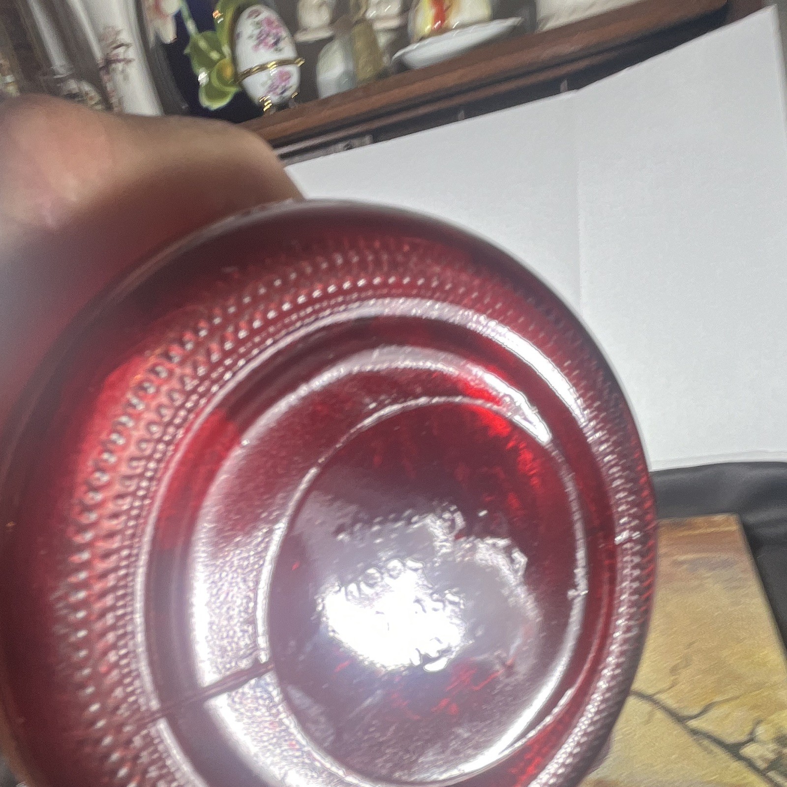 Unique Vintage Hoosier Glass Co Red Glass Mishappen Ribbed Glass Vase 1092508