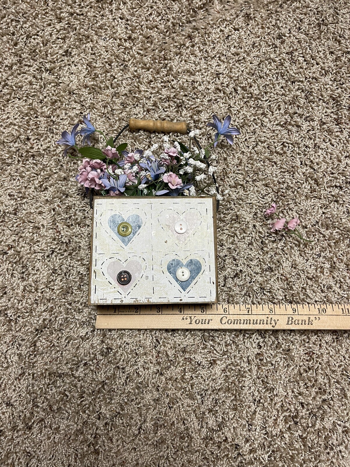 Flower decor square wood button heart box