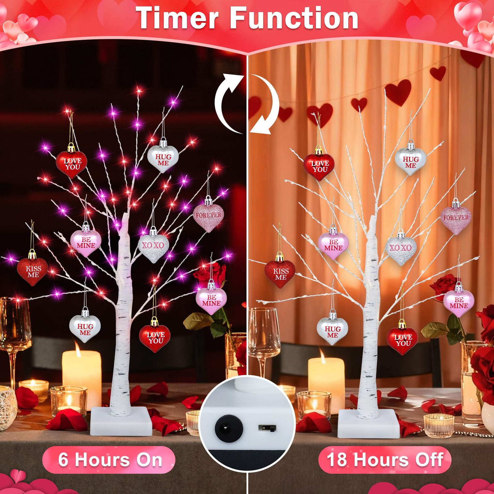 [Timer] 2 Pack Valentines Day Decorations Indoor, 24 Inch Valentines Decor Tr…