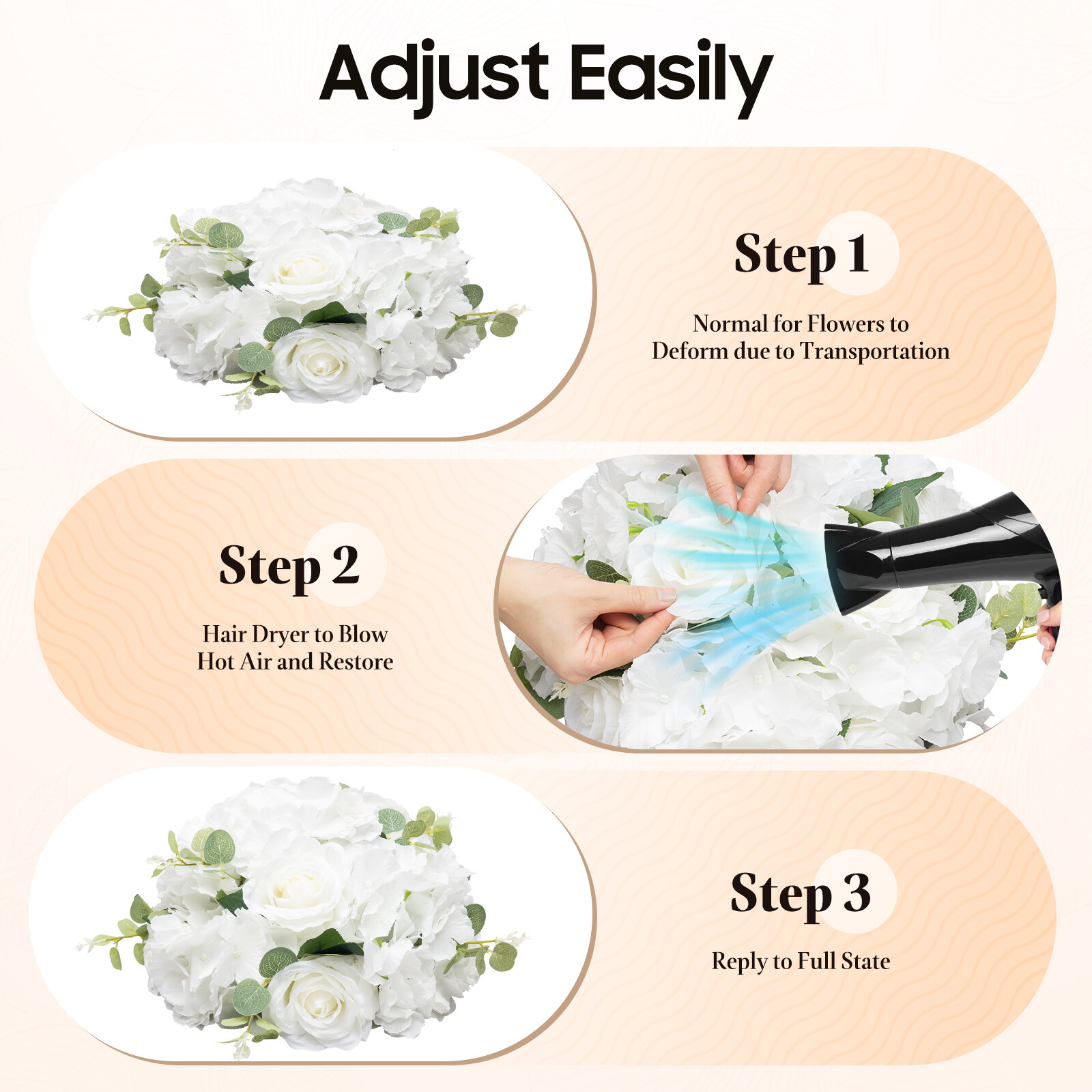 6 Pcs Artificial Silk Flower Balls White & Green for Indoor/Outdoor Party Decor