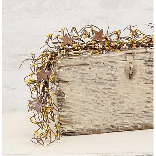NEW Pip Berry Garland YELLOW CREAM Rusty 2″ Stars 40″L Crafts Spring Summer