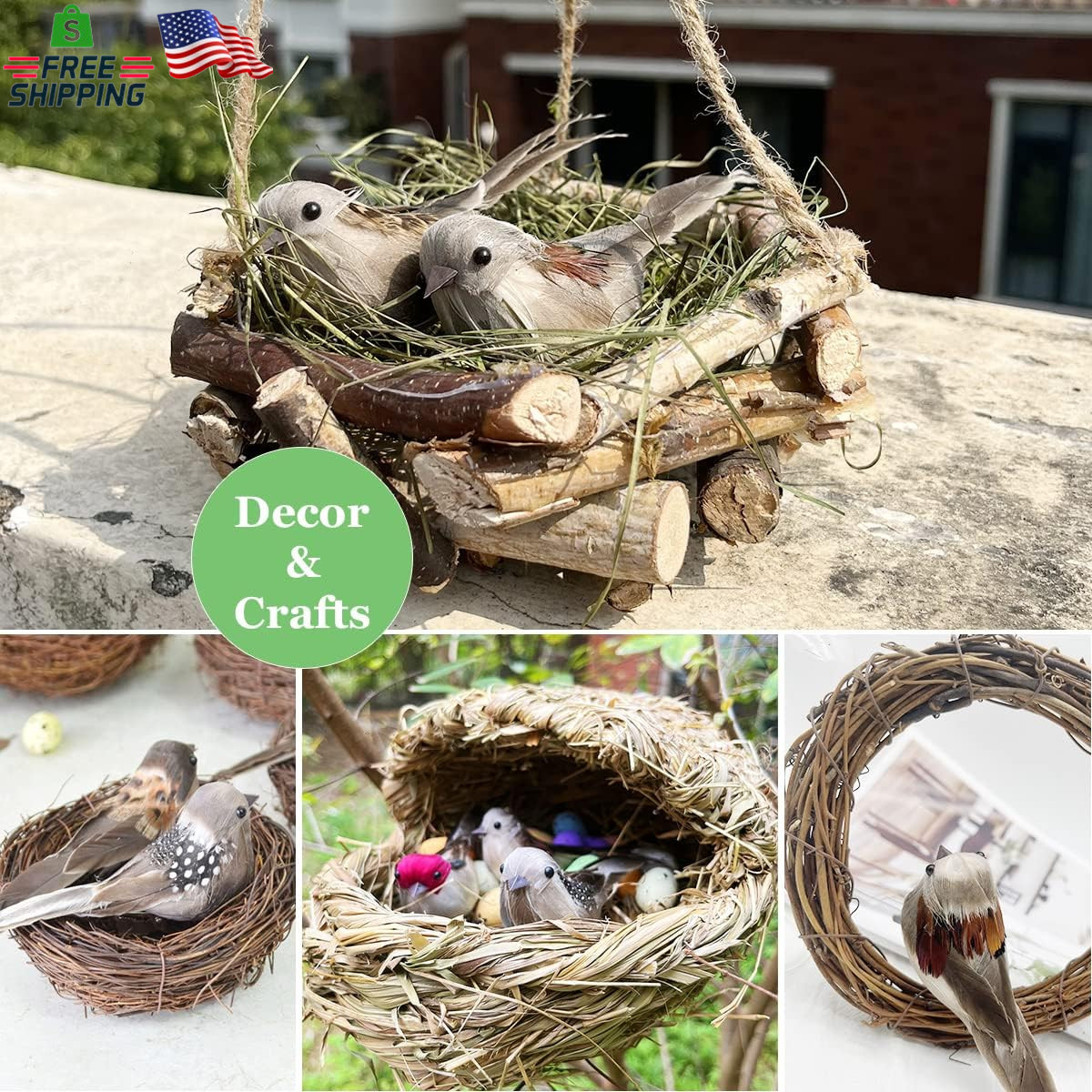 LWINGFLYER 6PCS Decorative Artificial Birds Clip on Realistic Sparrow 4Inch Foam