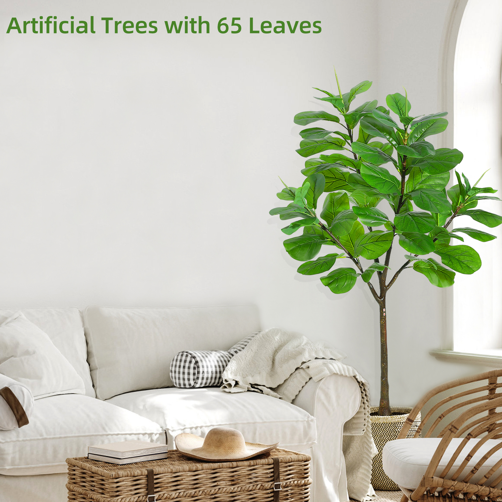 70″ Artificial Fiddle Leaf Fig Tree Fake Fig Silk Tree in Pot for Living Room