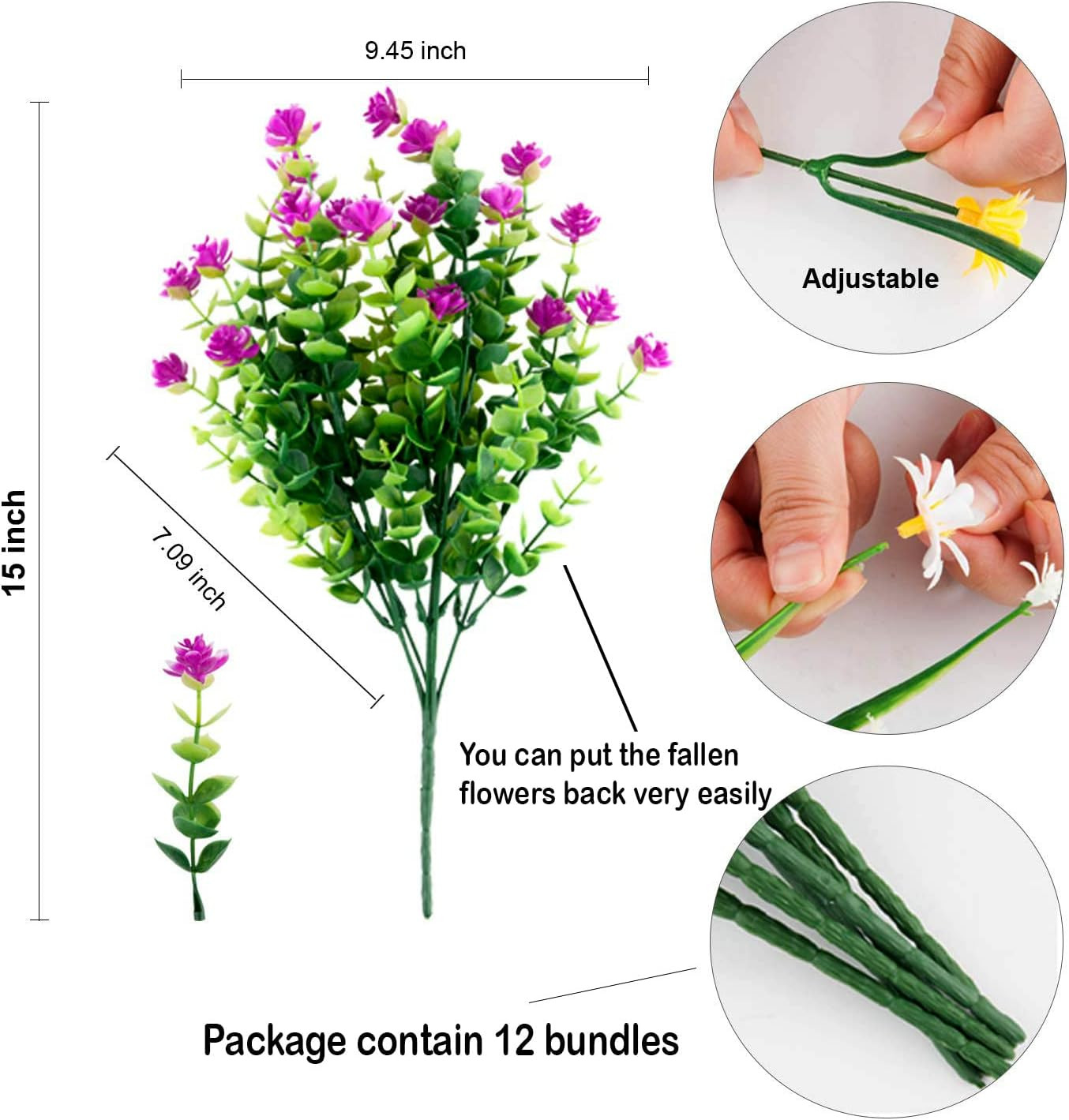 Artificial Flowers Outdoor Fake Plants – 12 Bundles UV Resistant No Fade Faux Pl