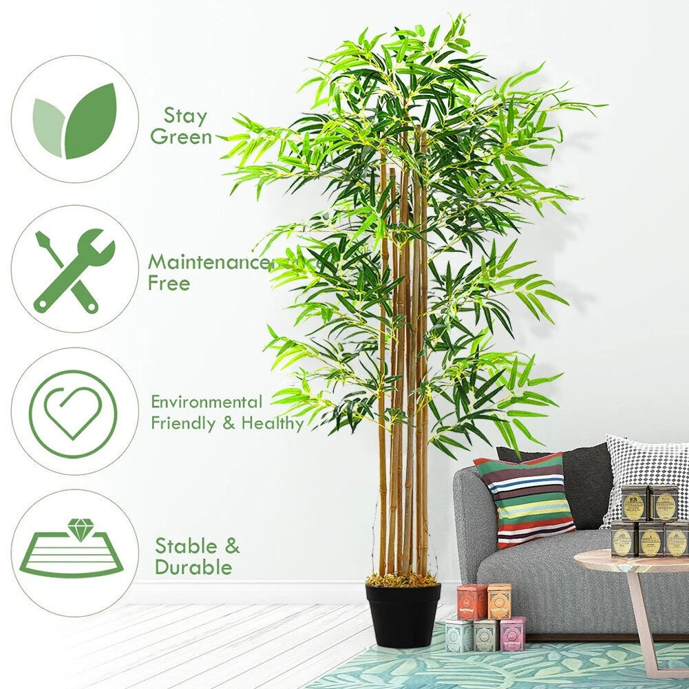 Artificial Bamboo Tree, Fake Plants for Home Decor, Natural Wood Trunk